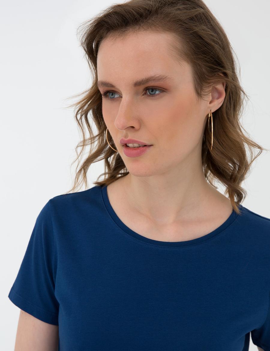 Lacivert Standart Fit Bisiklet Yaka T-Shirt