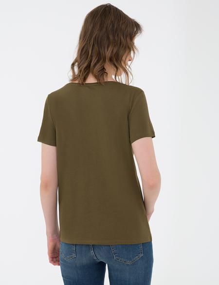 Haki Bisiklet Yaka Tişört - 50200752059