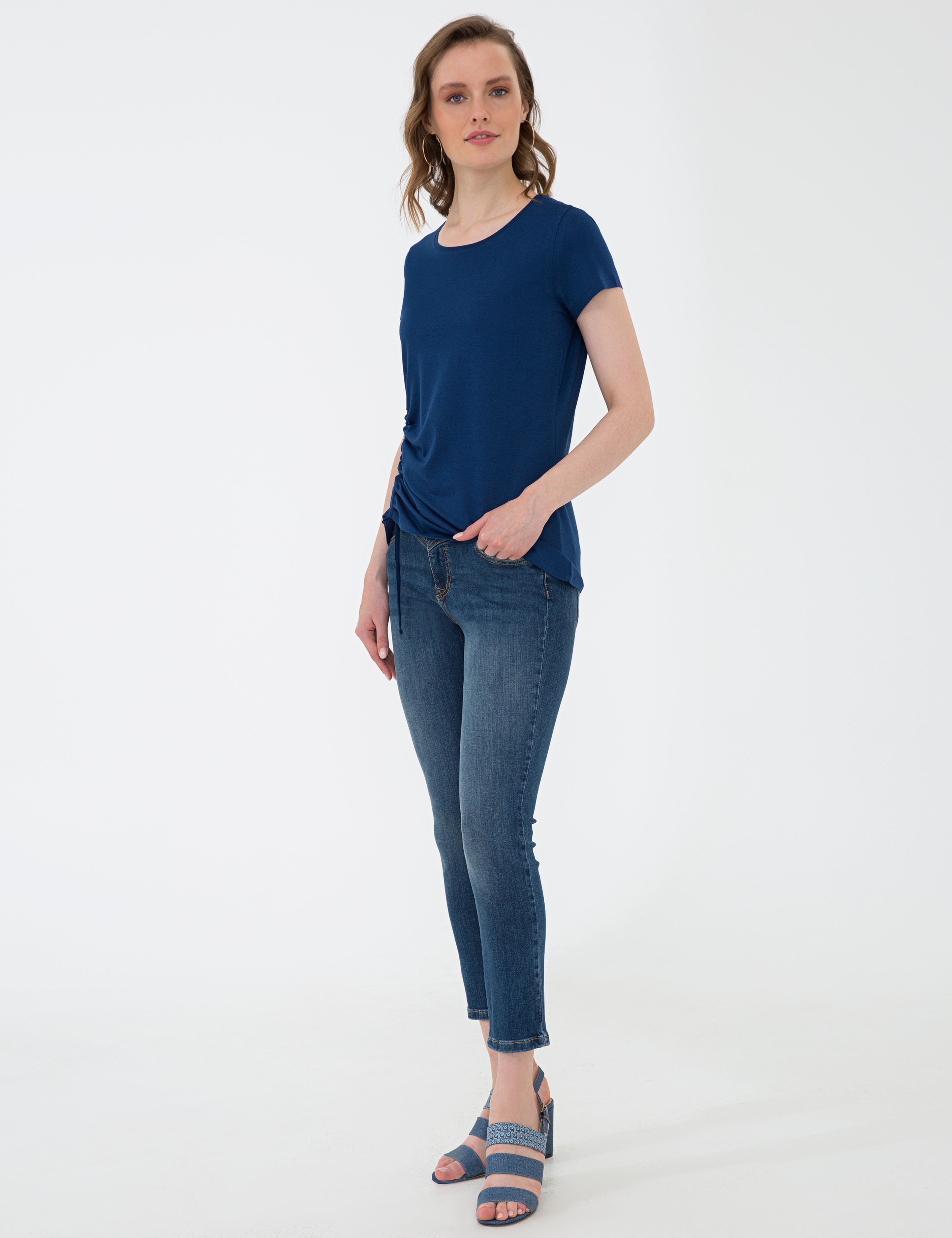 Lacivert Standart Fit Bisiklet Yaka T-Shirt - Image 5