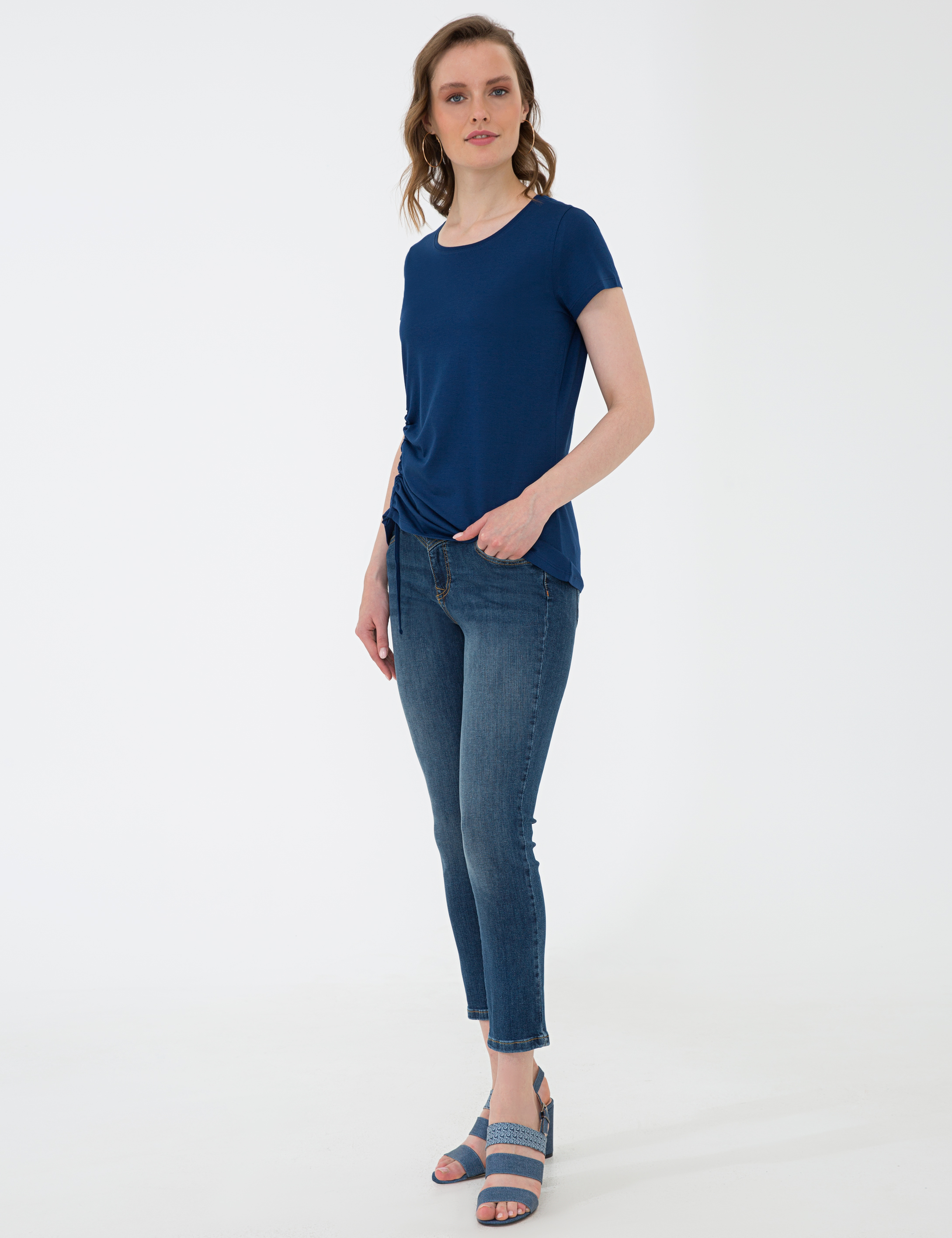 Lacivert Standart Fit Bisiklet Yaka T-Shirt