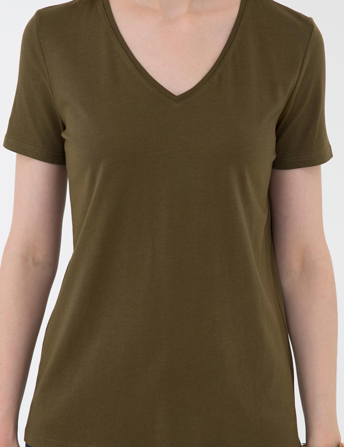 Haki Regular Fit V Yaka Tişört - 50202619027