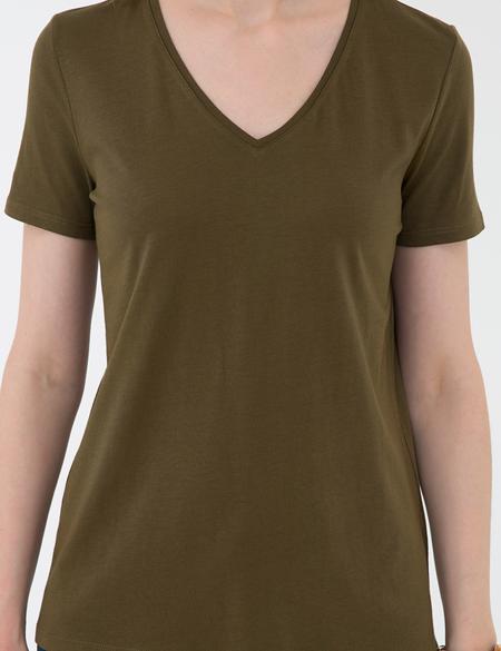 Haki Regular Fit V Yaka Tişört - 50202619027
