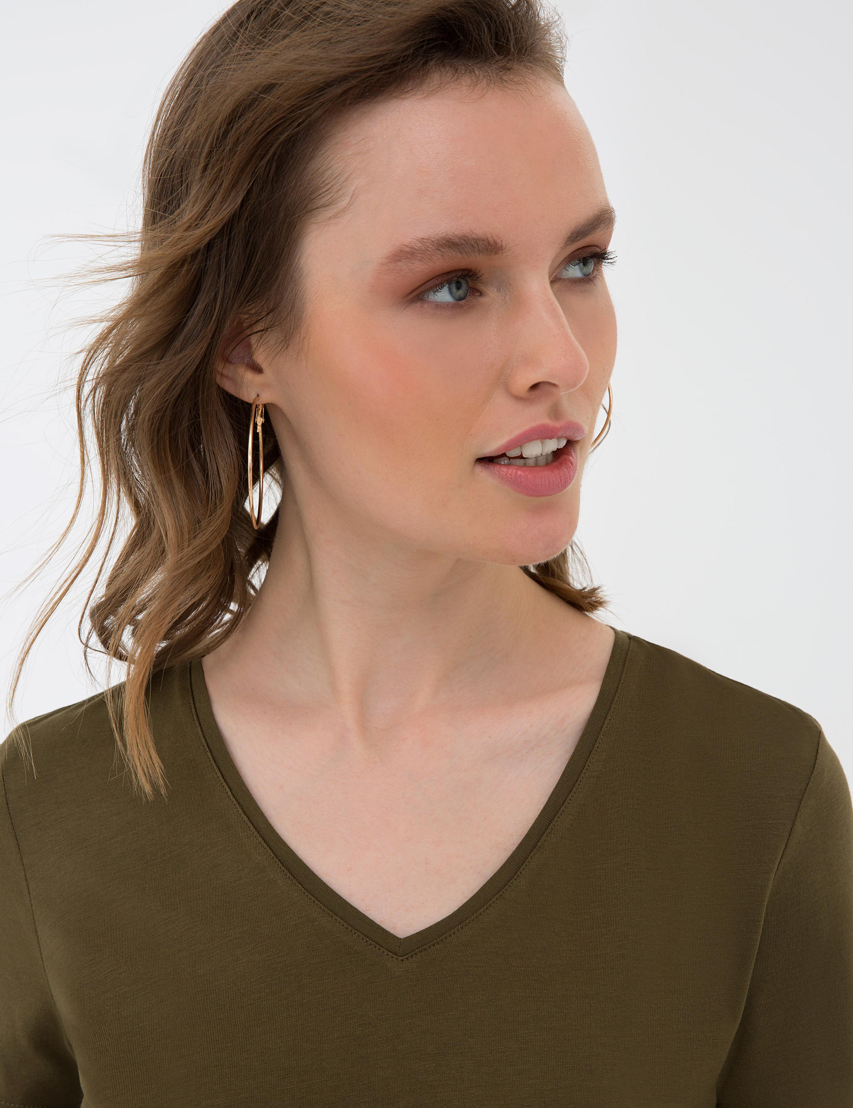 Haki Regular Fit V Yaka Tişört