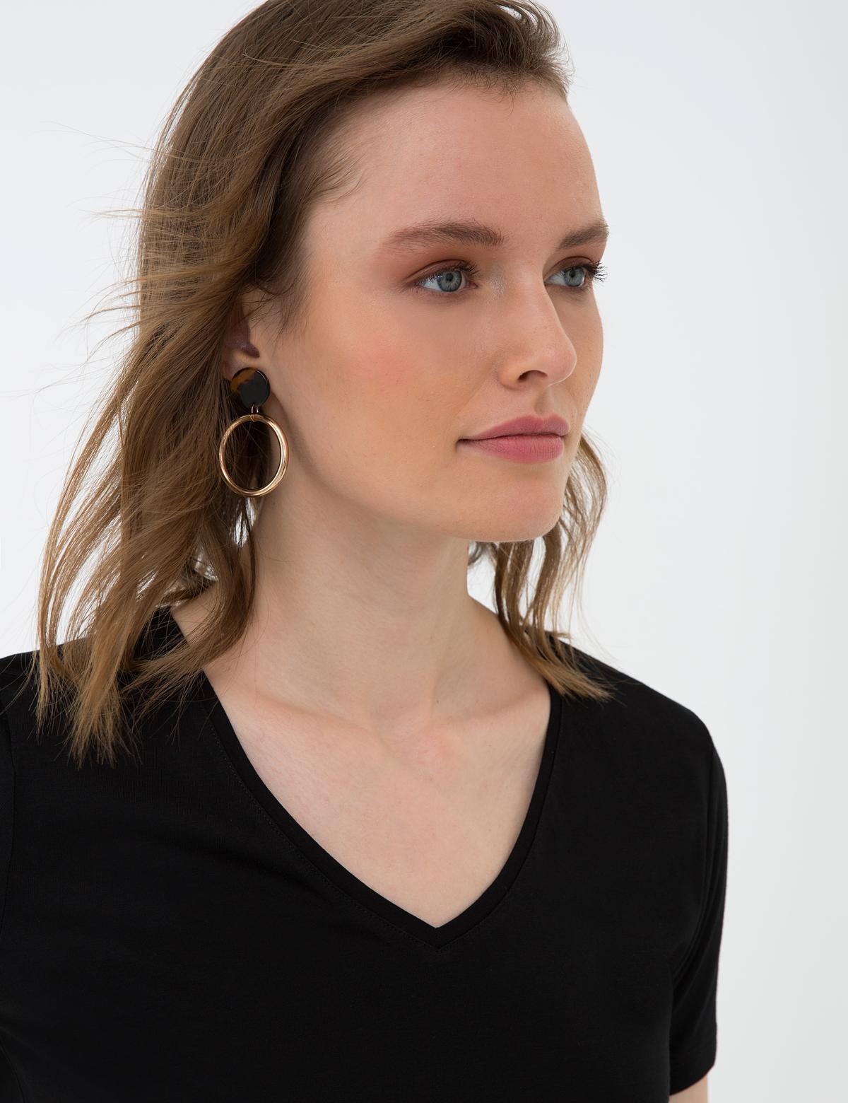 Siyah Regular Fit V Yaka Tişört - 50202619047