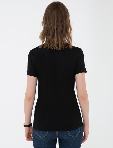 Siyah Regular Fit V Yaka Tişört - 50202619047