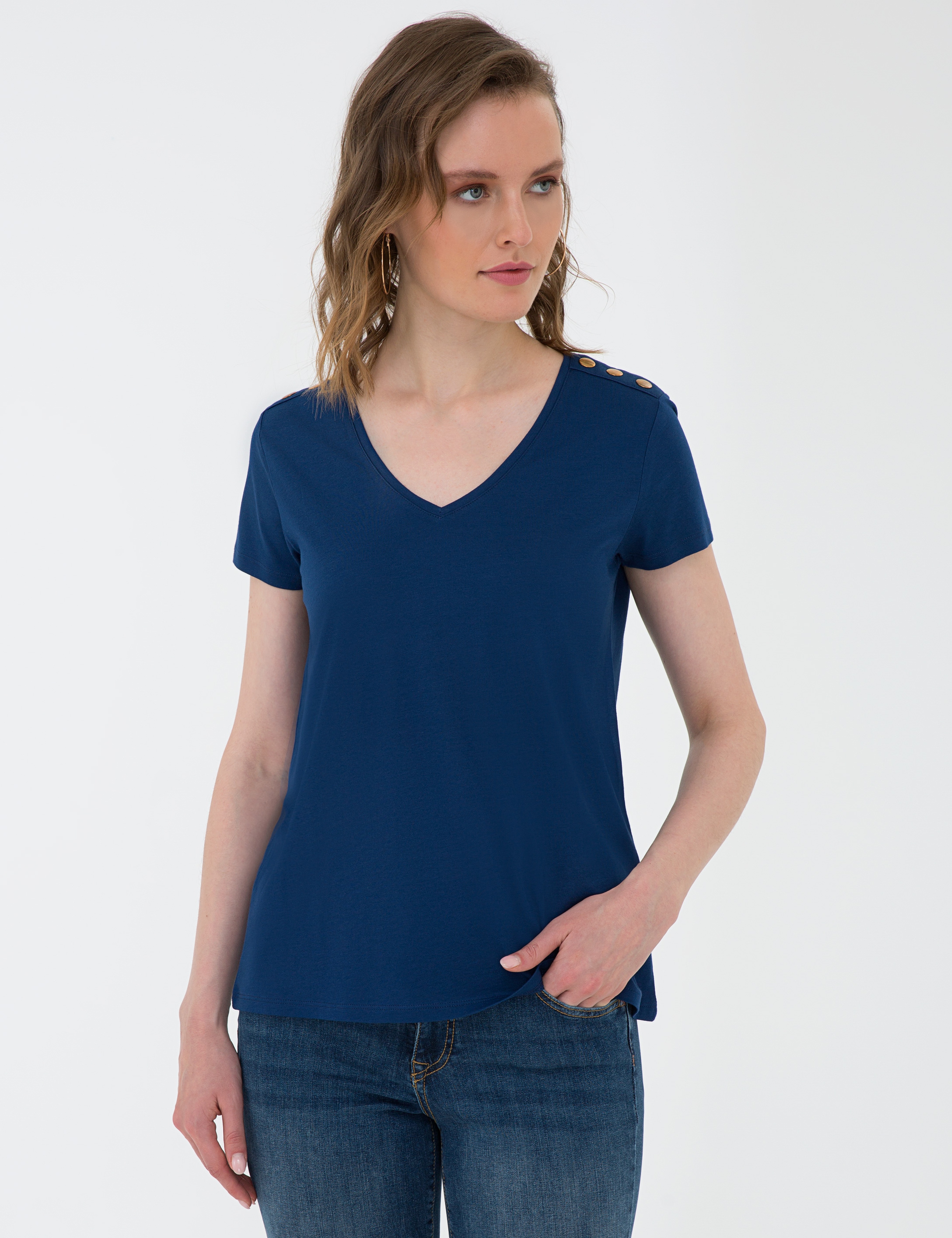 Lacivert Standart Fit V Yaka T-Shirt - Image 3