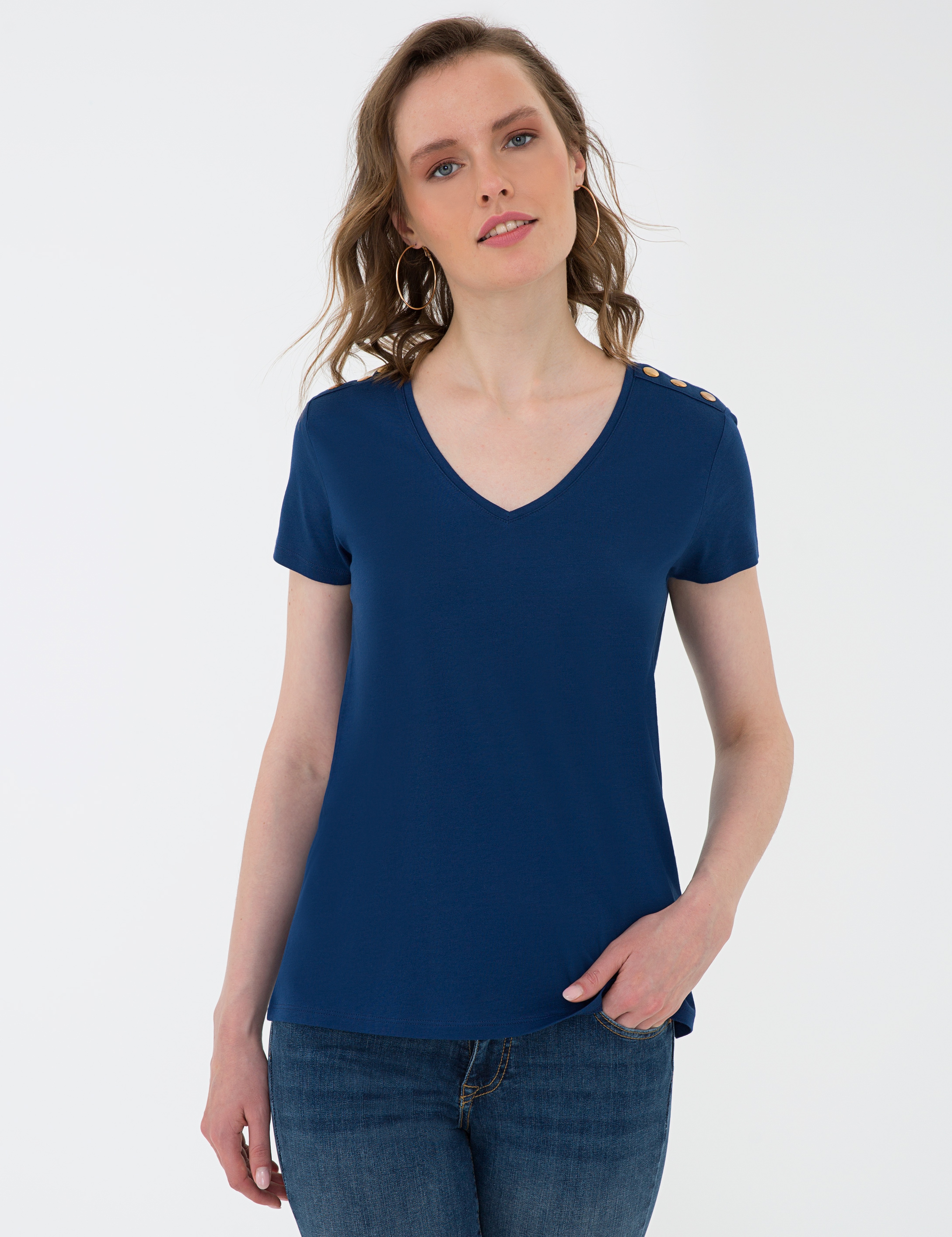 Lacivert Standart Fit V Yaka T-Shirt - Image 1