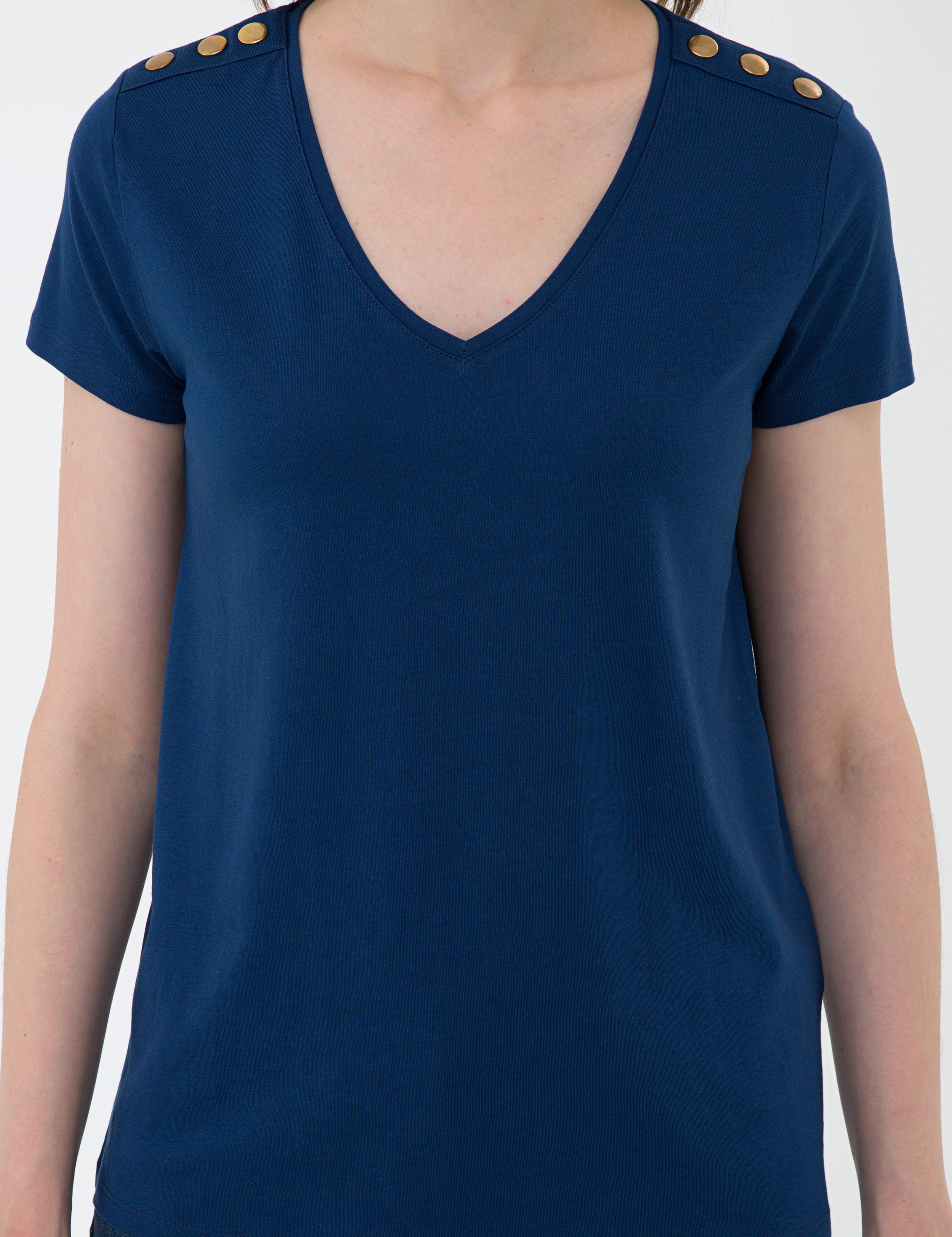 Lacivert Standart Fit V Yaka T-Shirt - Image 6