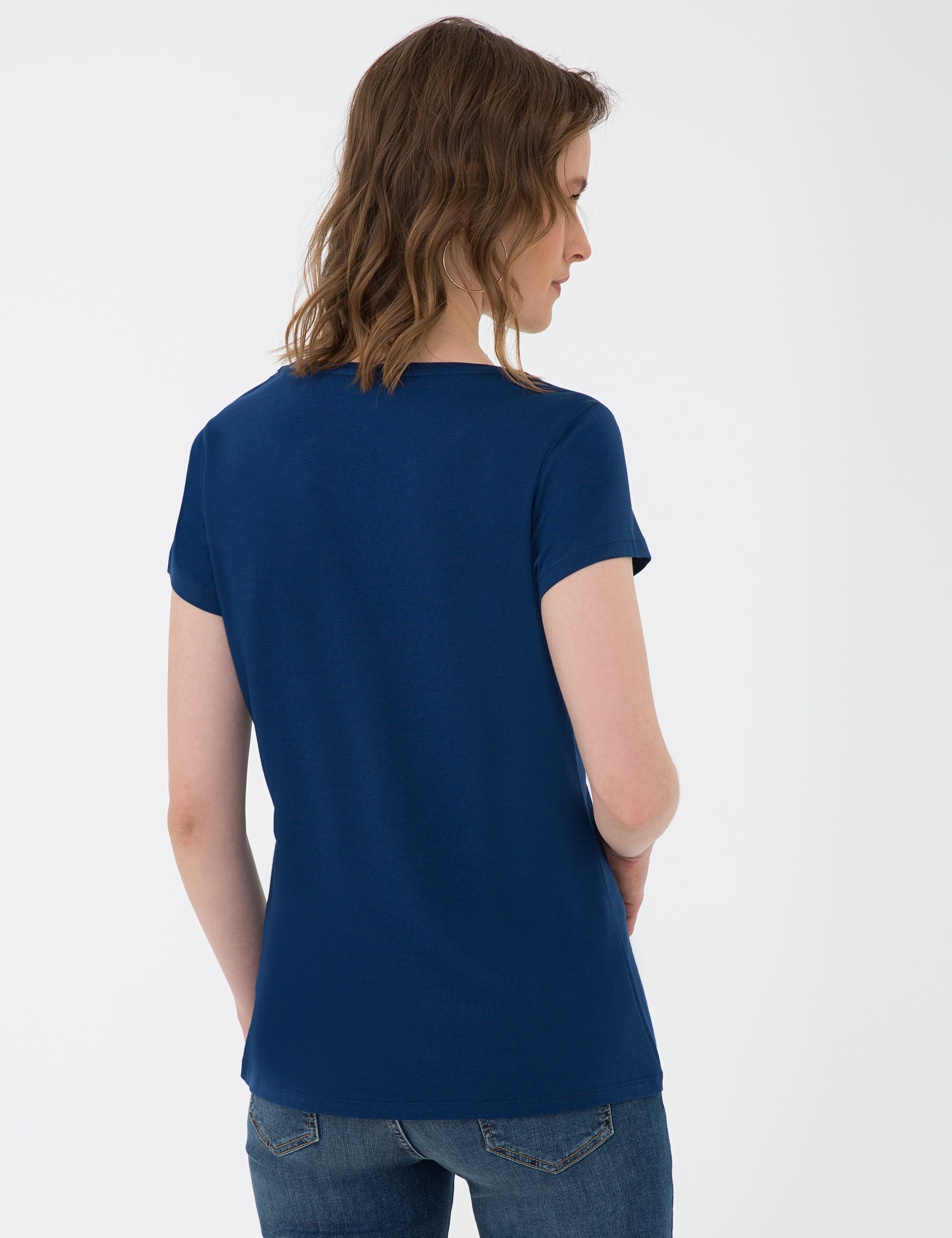 Lacivert Standart Fit V Yaka T-Shirt - Image 4