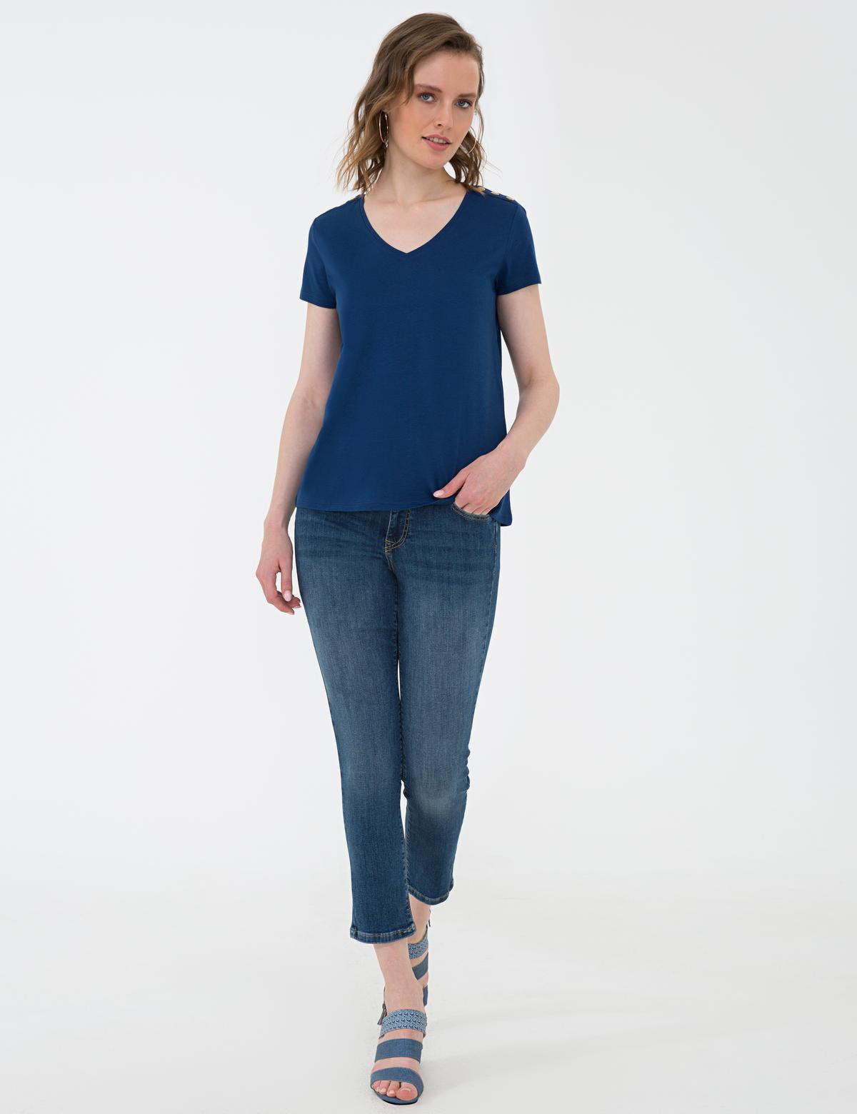 Lacivert Standart Fit V Yaka T-Shirt - 50206155007