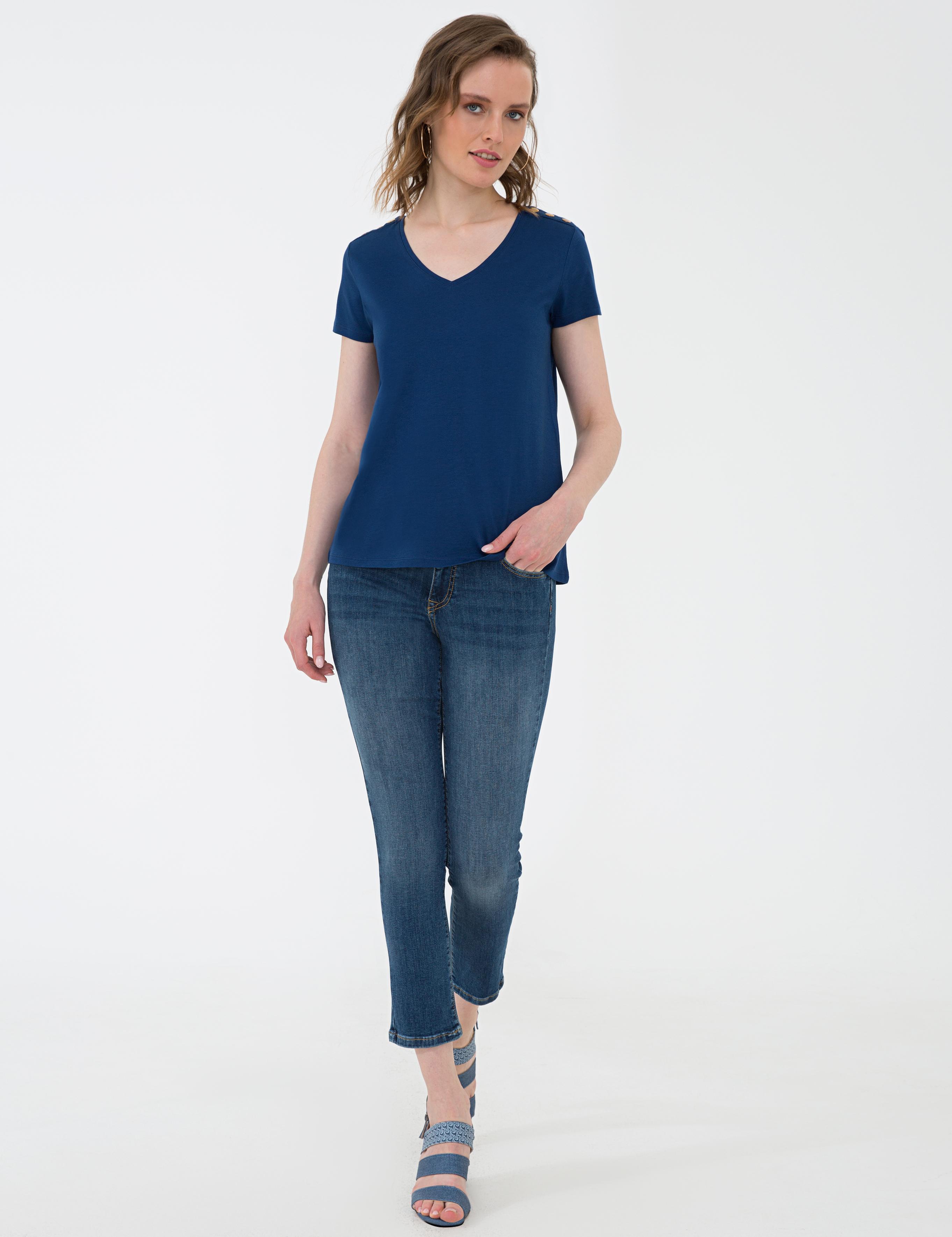 Lacivert Standart Fit V Yaka T-Shirt