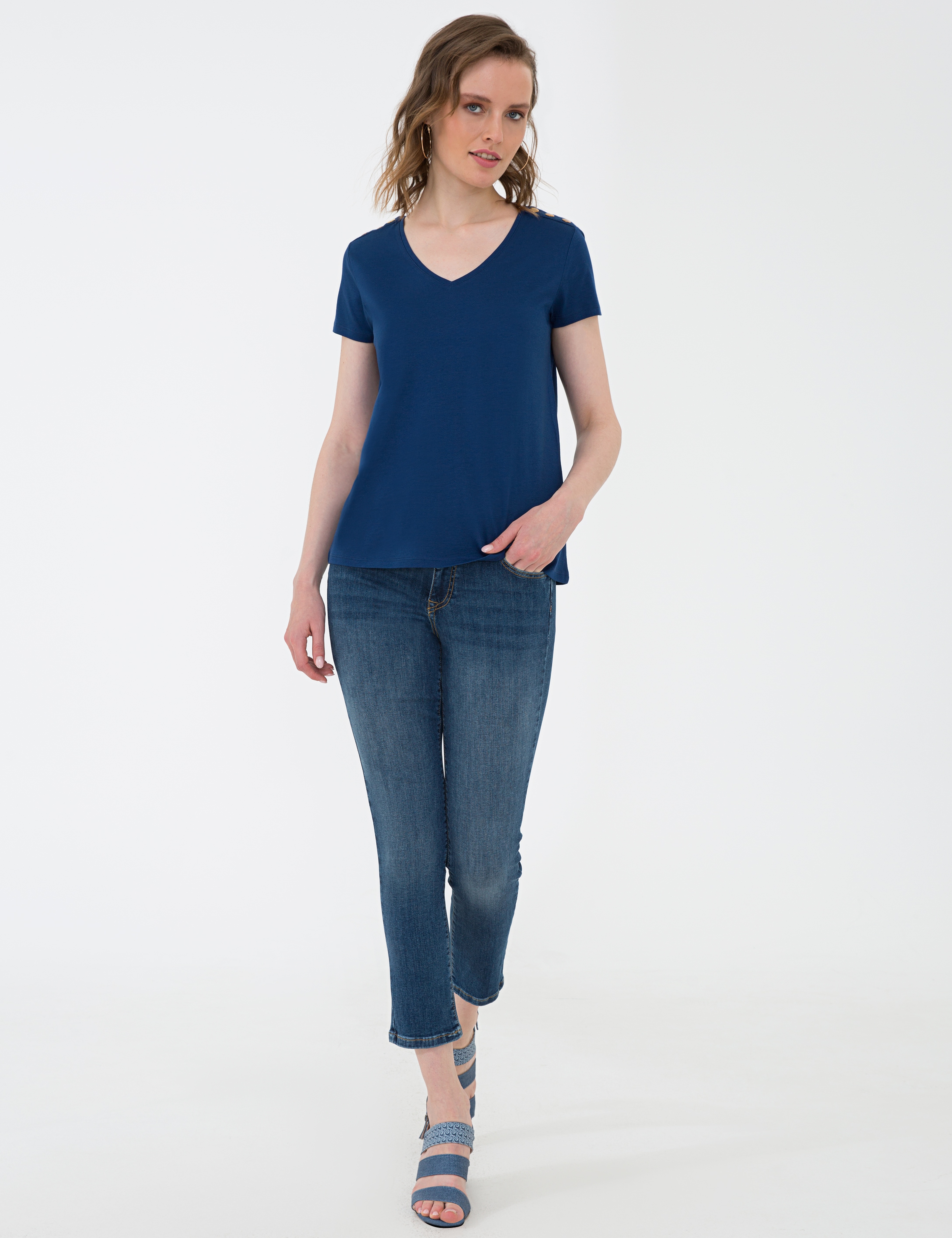 Lacivert Standart Fit V Yaka T-Shirt - Image 5
