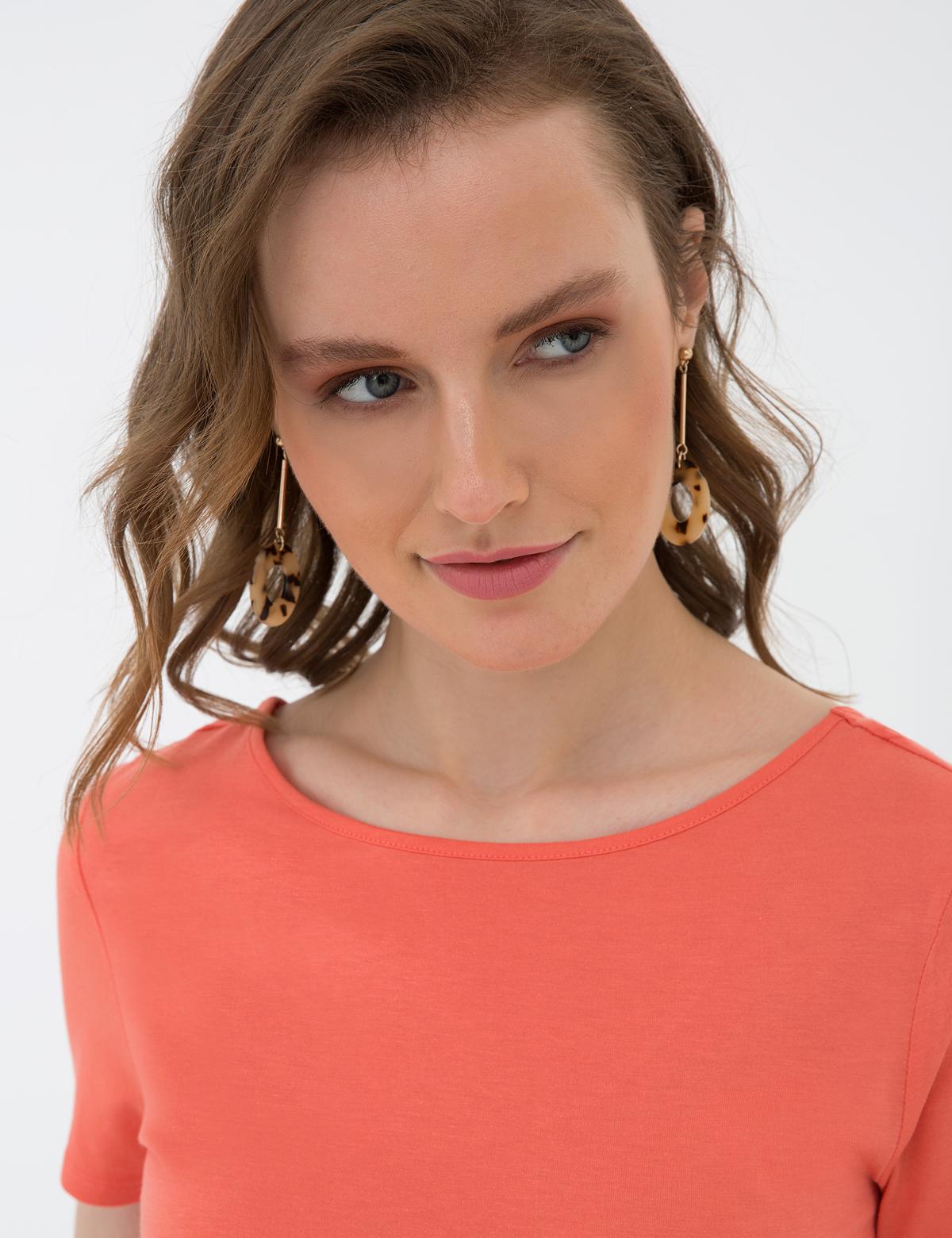 Nar Çiçeği Standart Fit Bisiklet Yaka Tişört - 50200740064