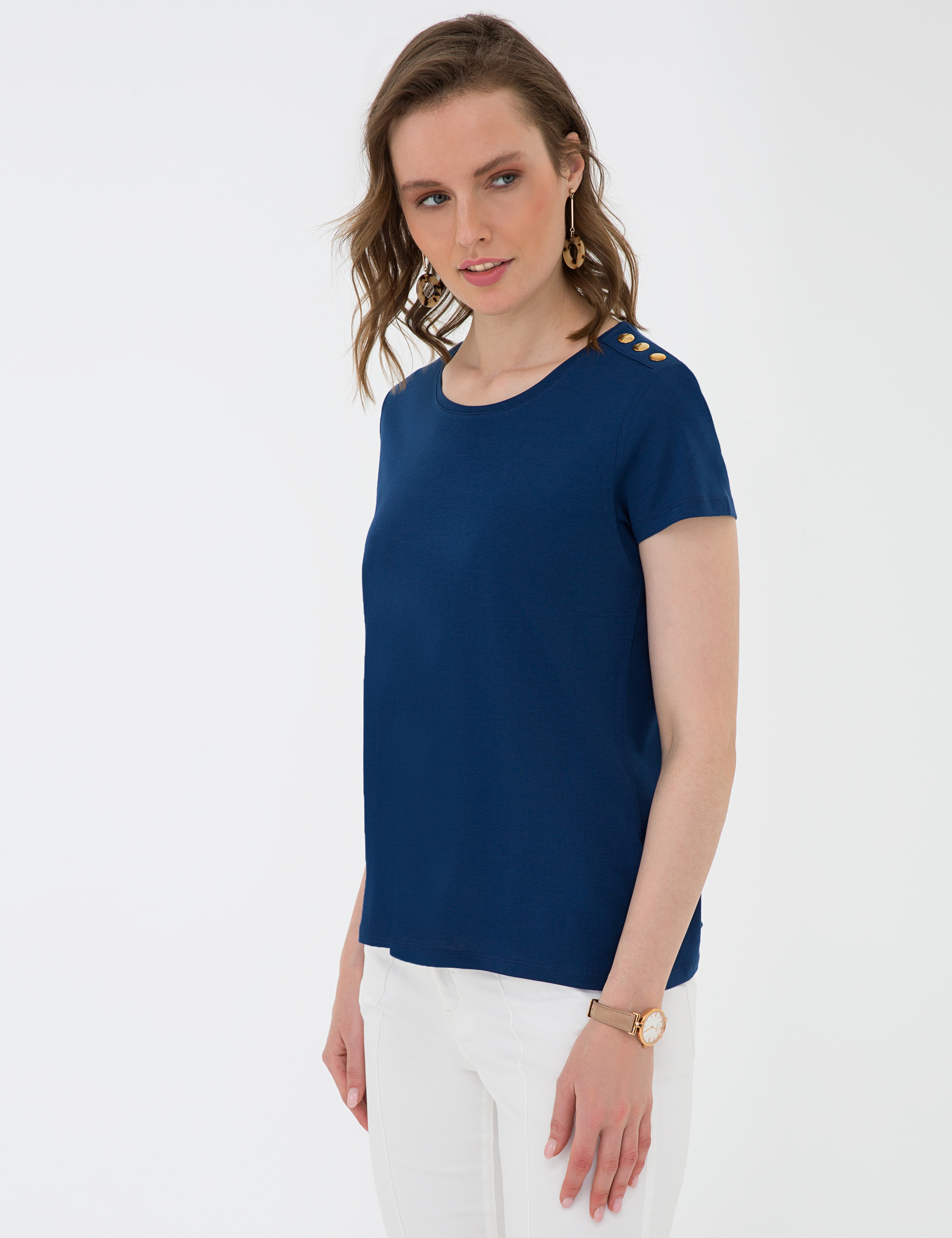 Lacivert Standart Fit Bisiklet Yaka T-Shirt