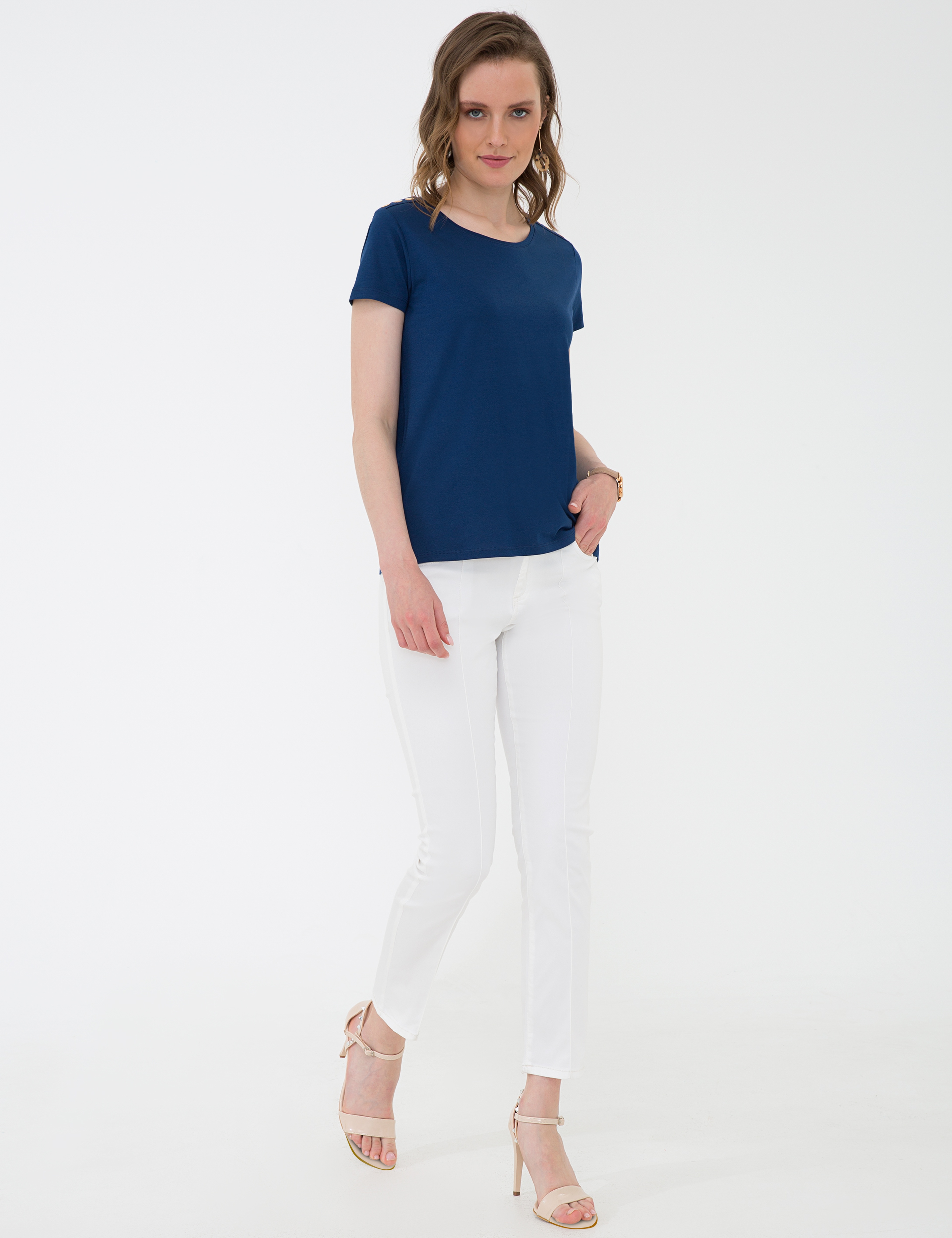 Lacivert Standart Fit Bisiklet Yaka T-Shirt - Image 5