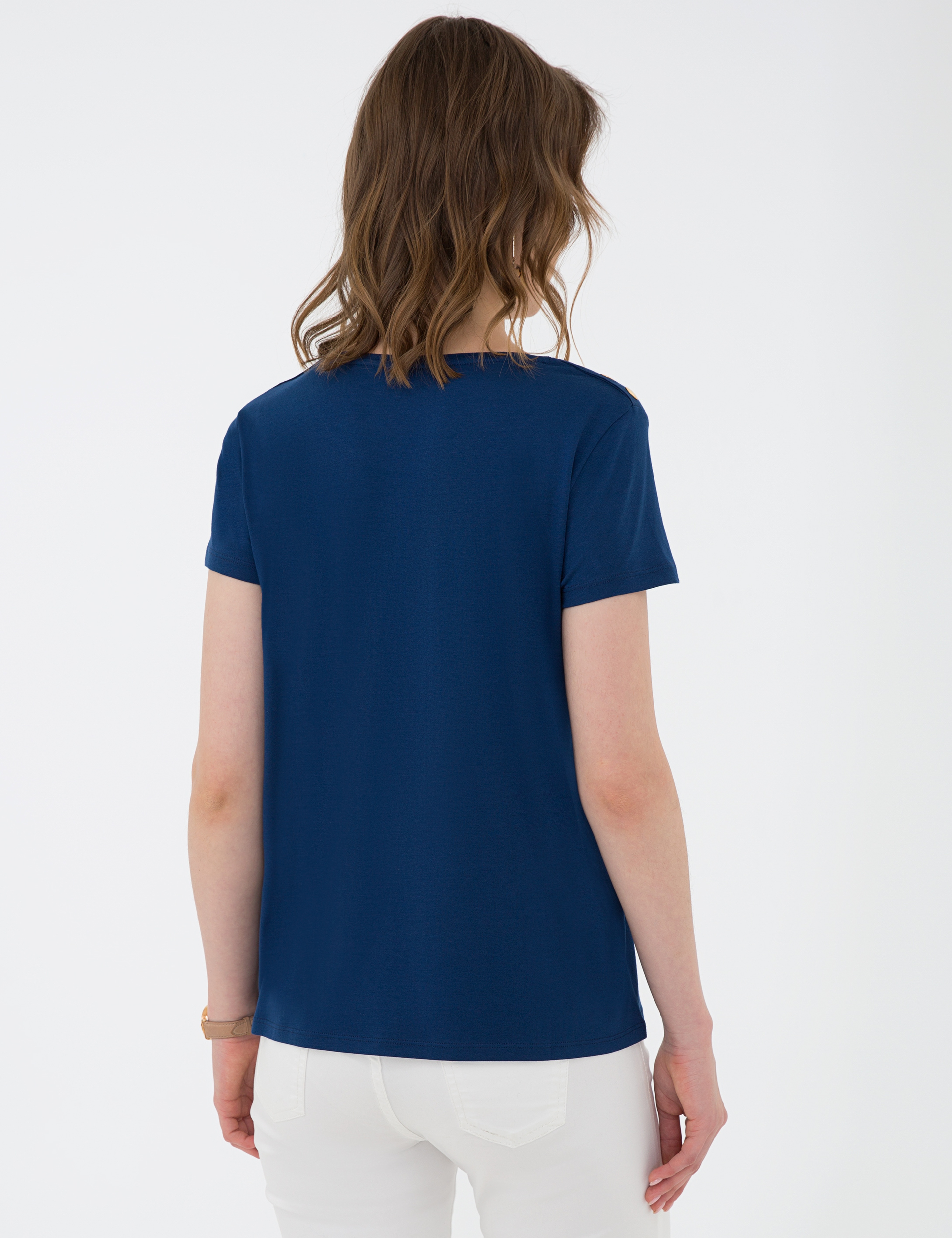 Lacivert Standart Fit Bisiklet Yaka T-Shirt - Image 4
