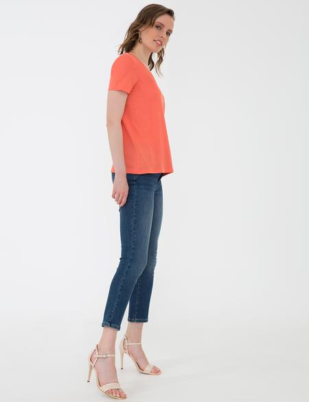 Nar Çiçeği Regular Fit V Yaka Tişört - 50202619081