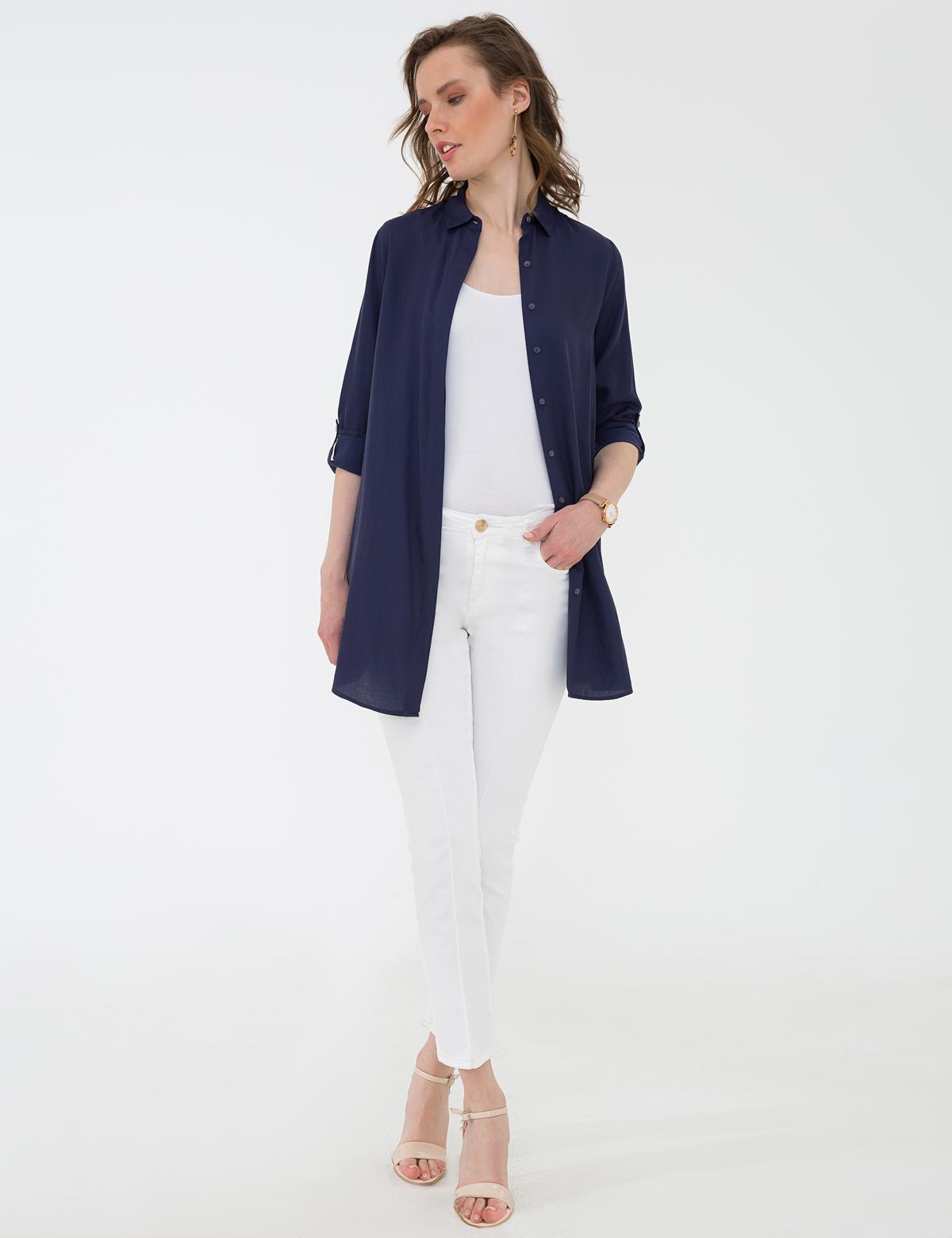 Lacivert Comfort Fit Uzun Kollu Gömlek