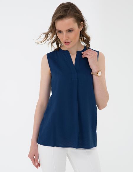 Lacivert Slim Fit Kolsuz Gömlek - 50204653019