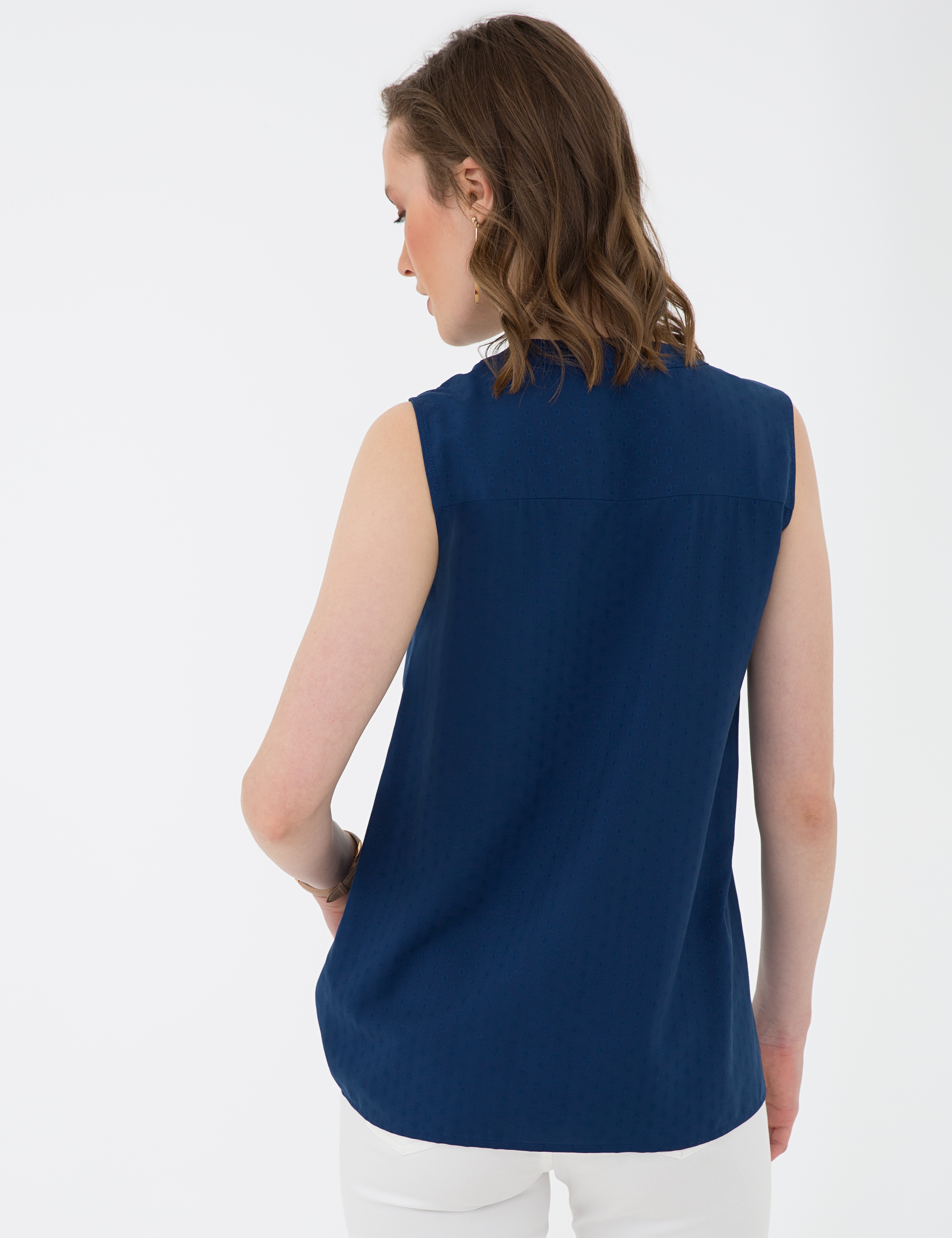 Lacivert Slim Fit Kolsuz Gömlek - Image 4