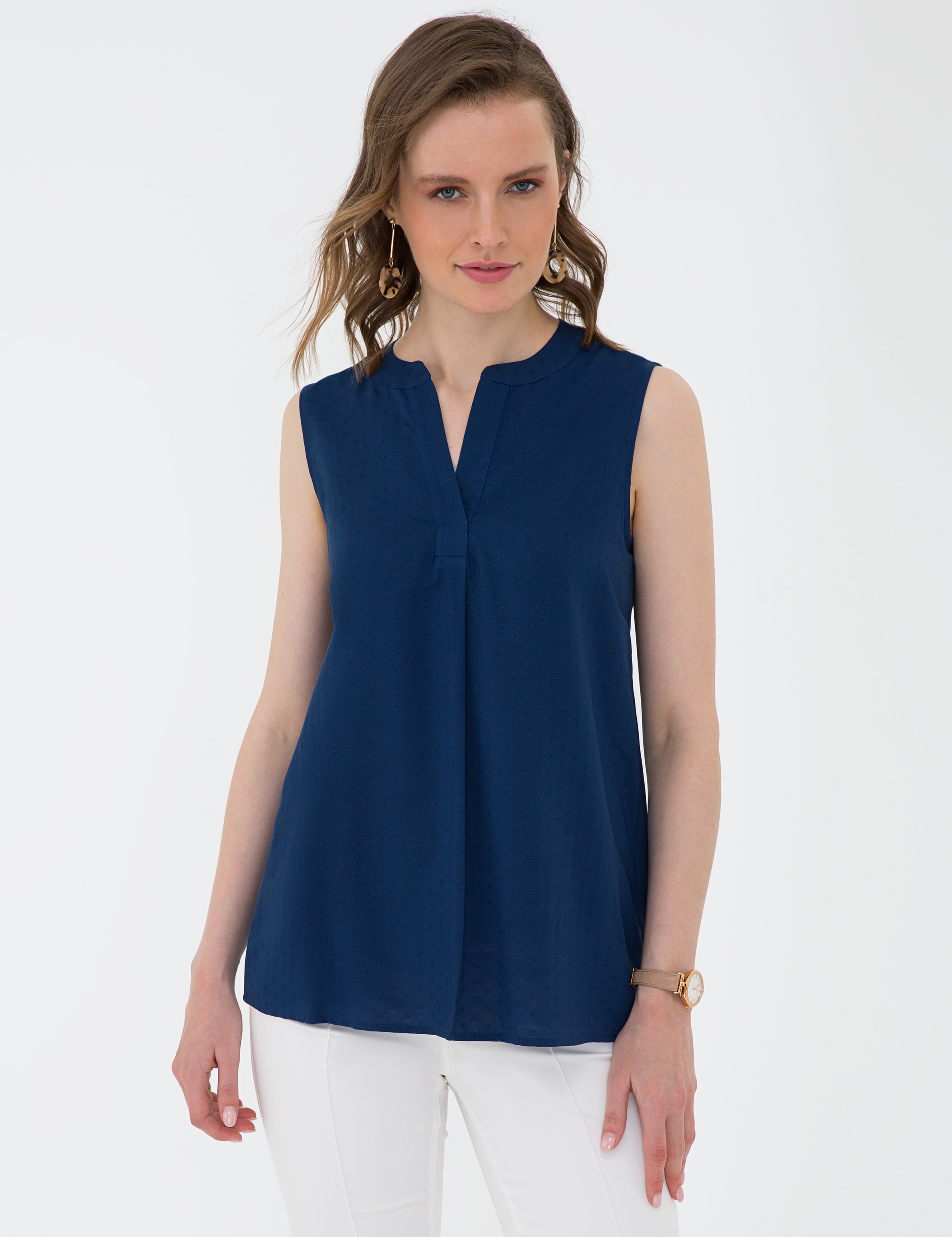Lacivert Slim Fit Kolsuz Gömlek - Image 3