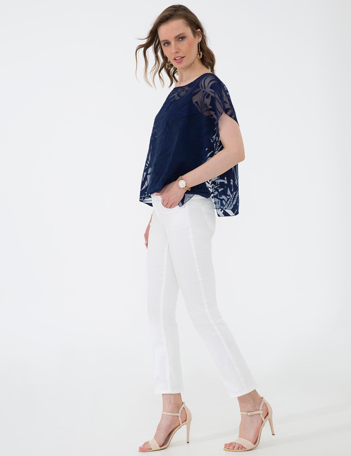 Lacivert Tül Bluz - 50204420019