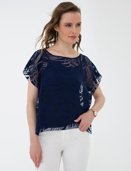 Lacivert Tül Bluz - 50204420019