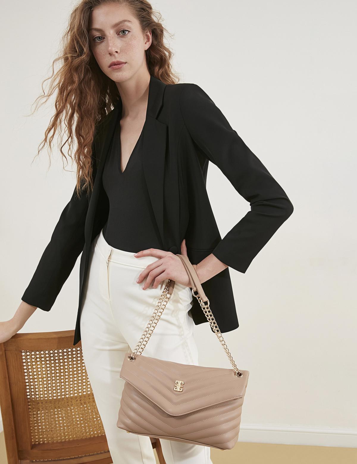 Kahverengi Zincir Askılı Omuz Çantası