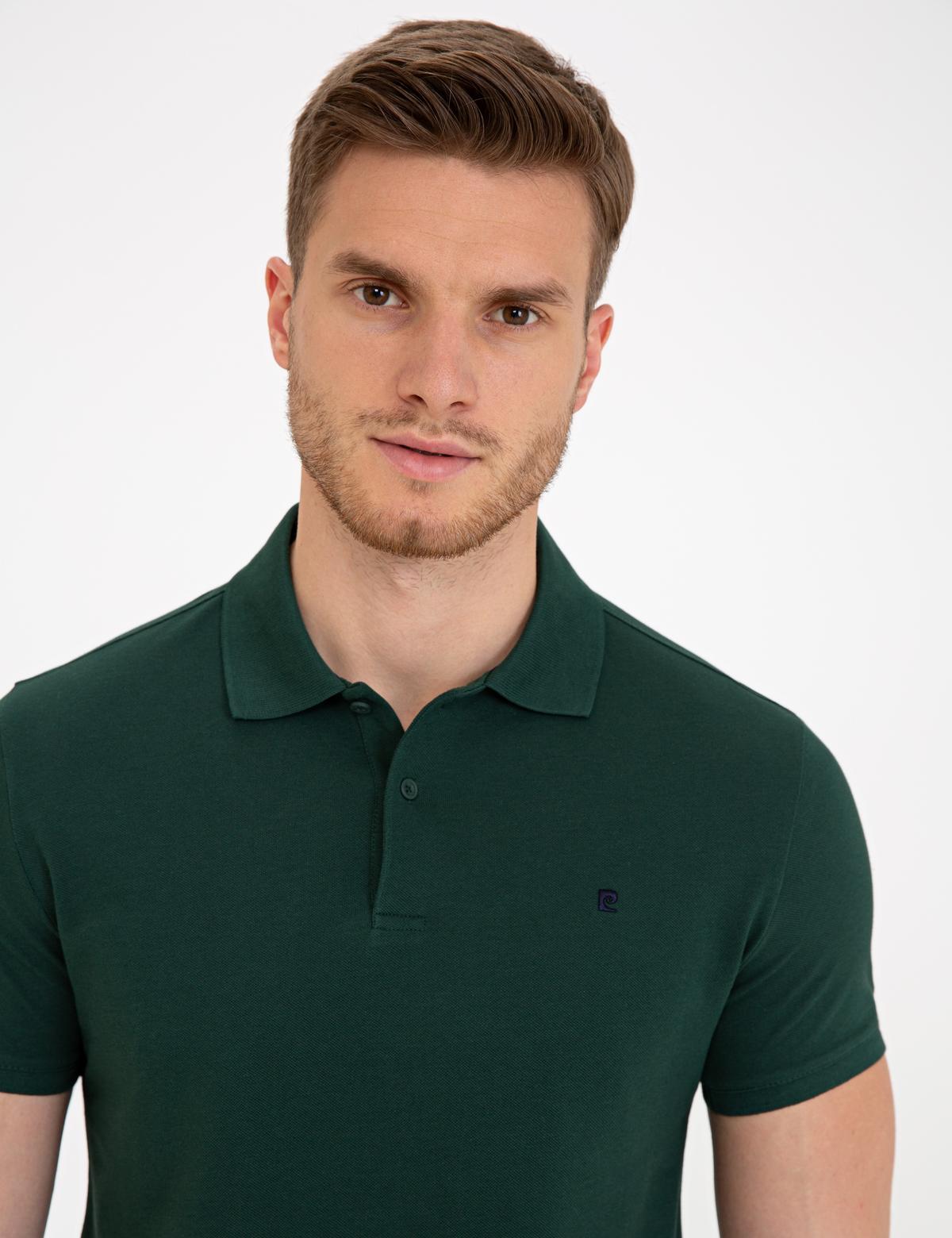 Koyu Yeşil Slim Fit Polo Yaka Basic  Tişört - 50239843061