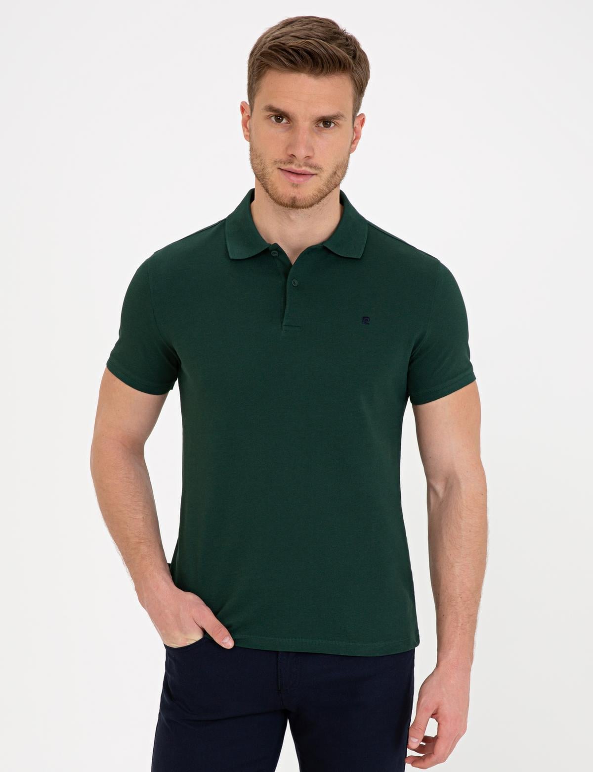 Koyu Yeşil Slim Fit Polo Yaka Basic  Tişört