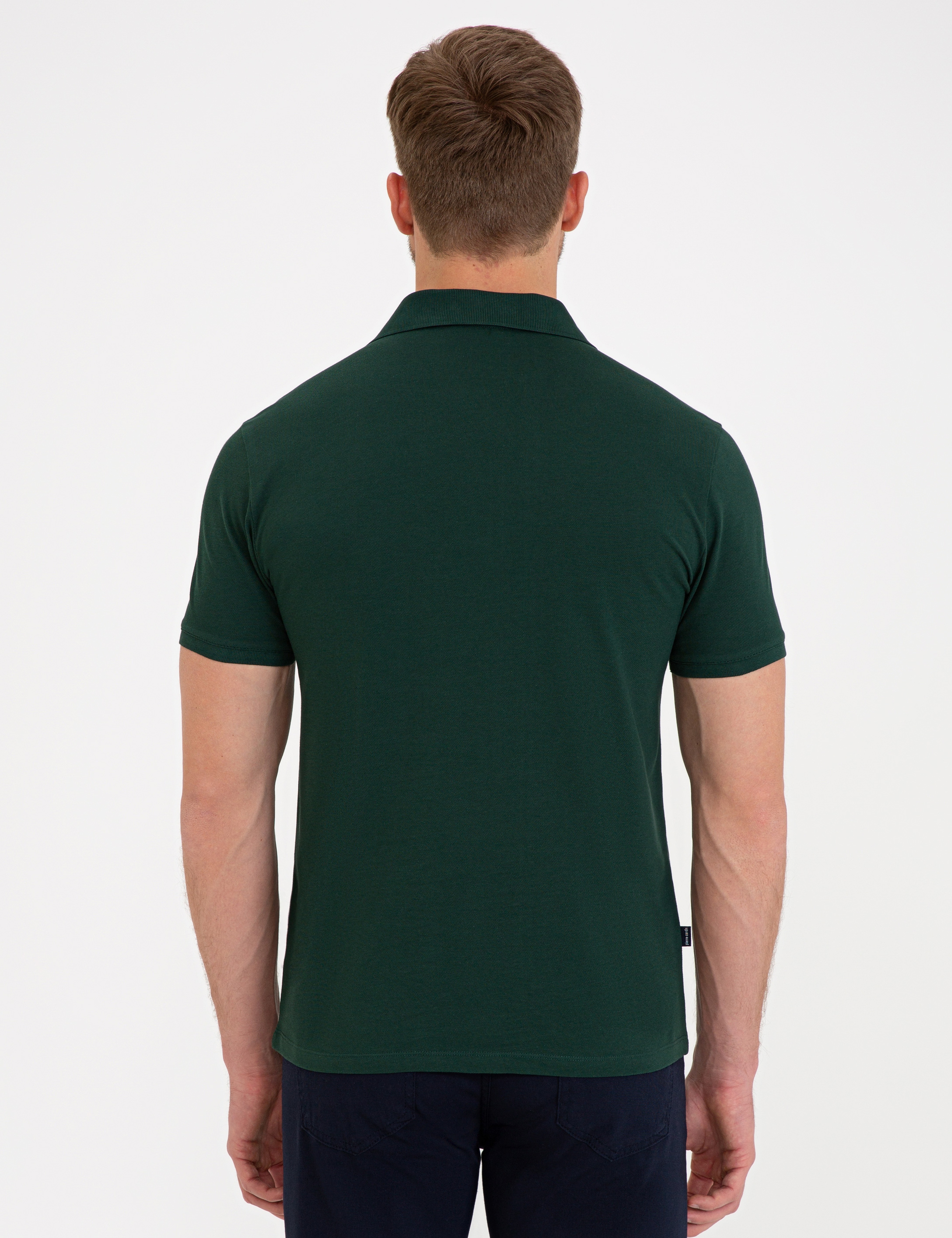 Koyu Yeşil Slim Fit Polo Yaka Basic  Tişört - Image 3