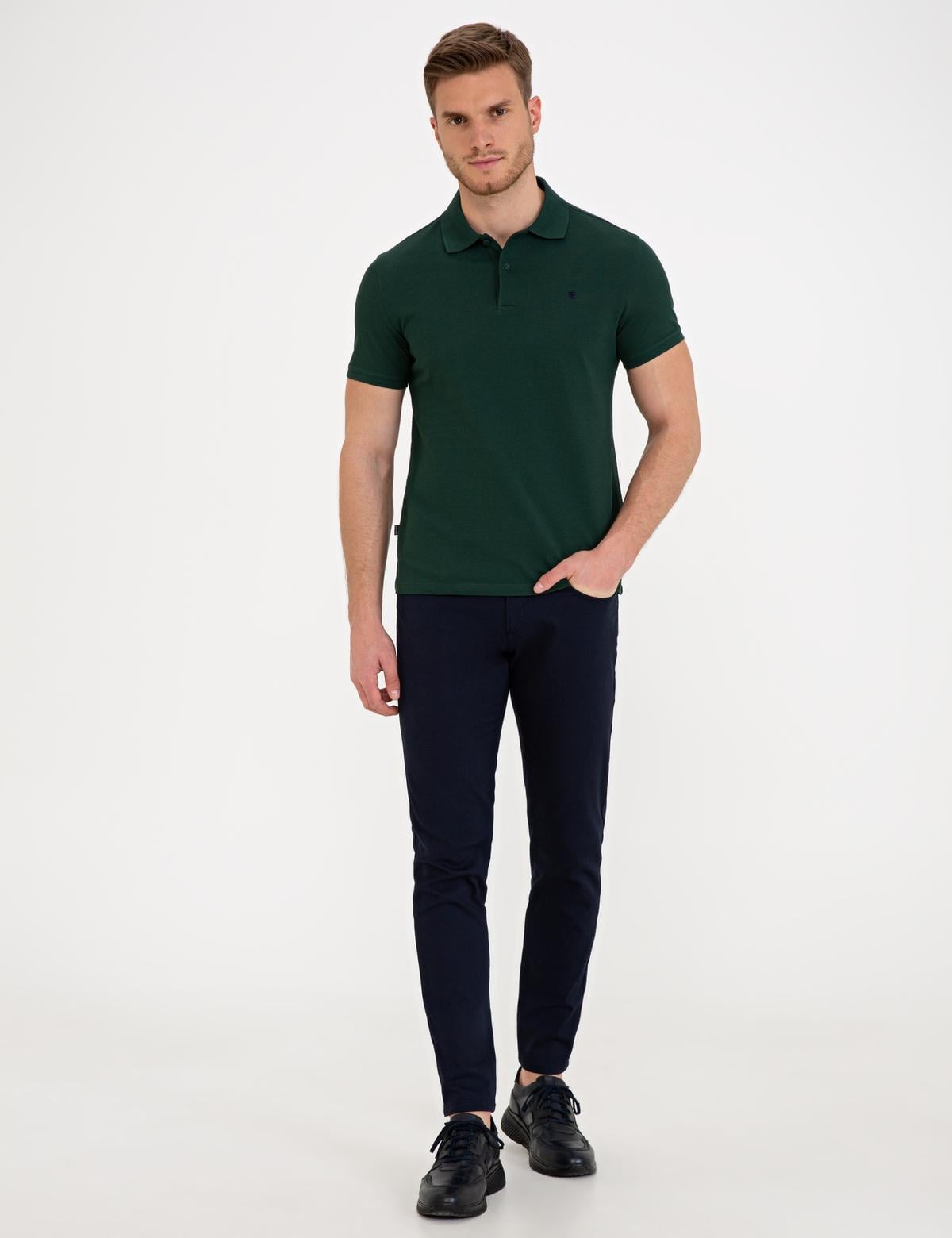 Koyu Yeşil Slim Fit Polo Yaka Basic  Tişört - 50239843061