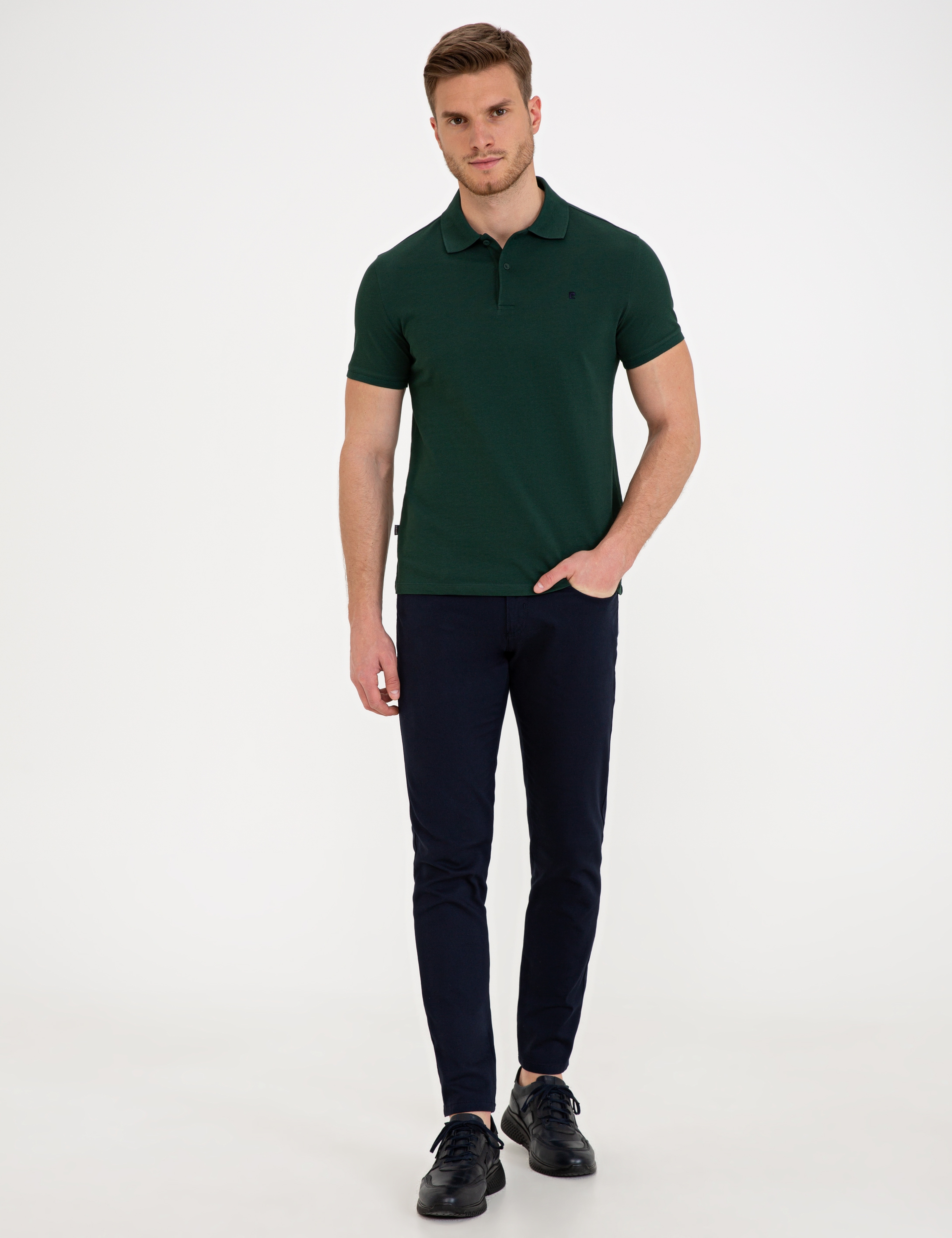 Koyu Yeşil Slim Fit Polo Yaka Basic  Tişört - Image 4