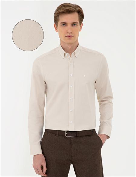 Bej Slim Fit Oxford Gömlek - 50240386002