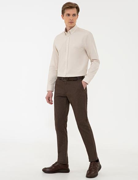Bej Slim Fit Oxford Gömlek - 50240386002