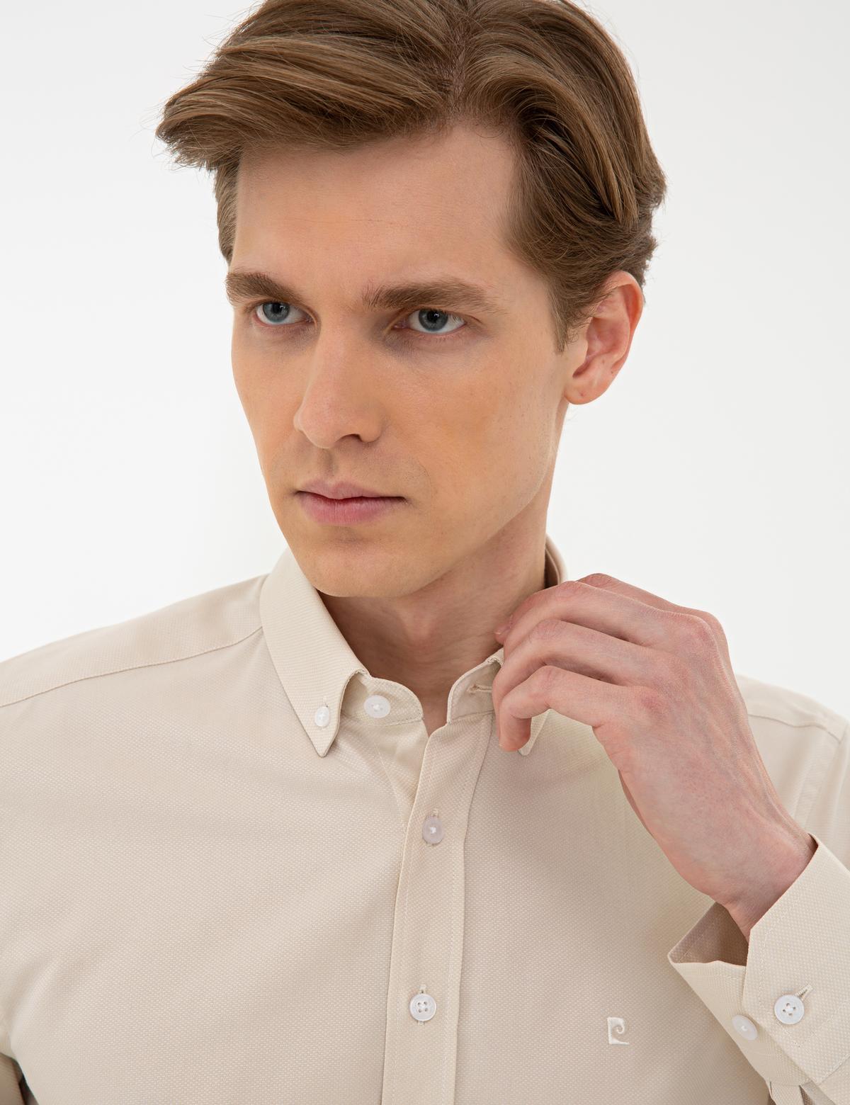 Bej Slim Fit Oxford Gömlek - 50240386002