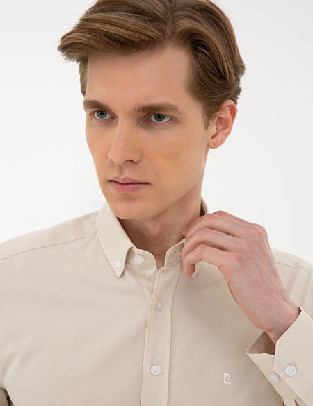 Bej Slim Fit Oxford Gömlek - 50240386002