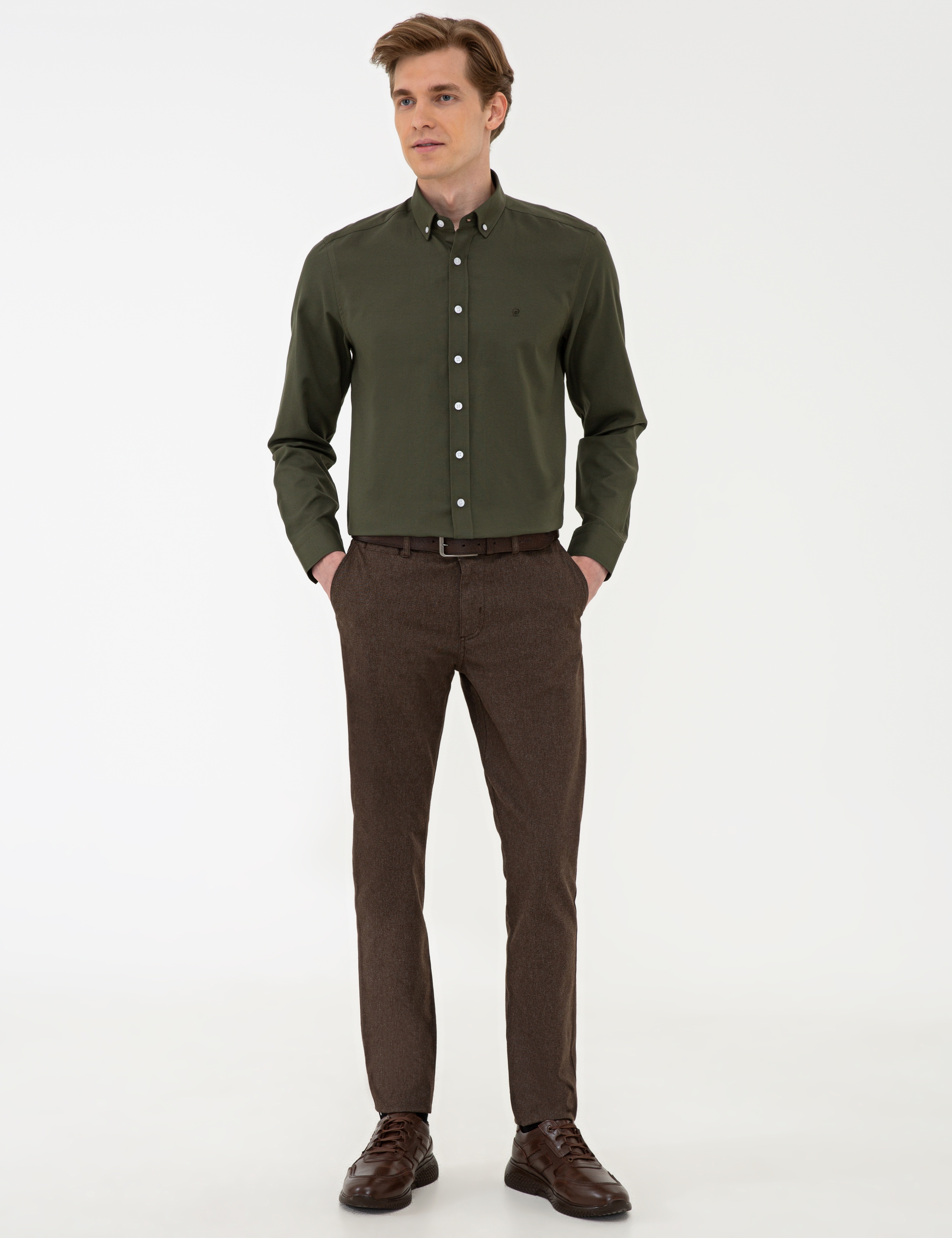 Haki Slim Fit Oxford Gömlek - Image 4