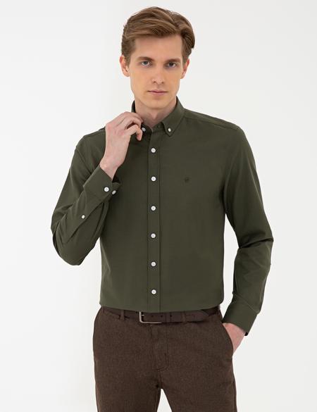 Haki Slim Fit Oxford Gömlek - 50240386023