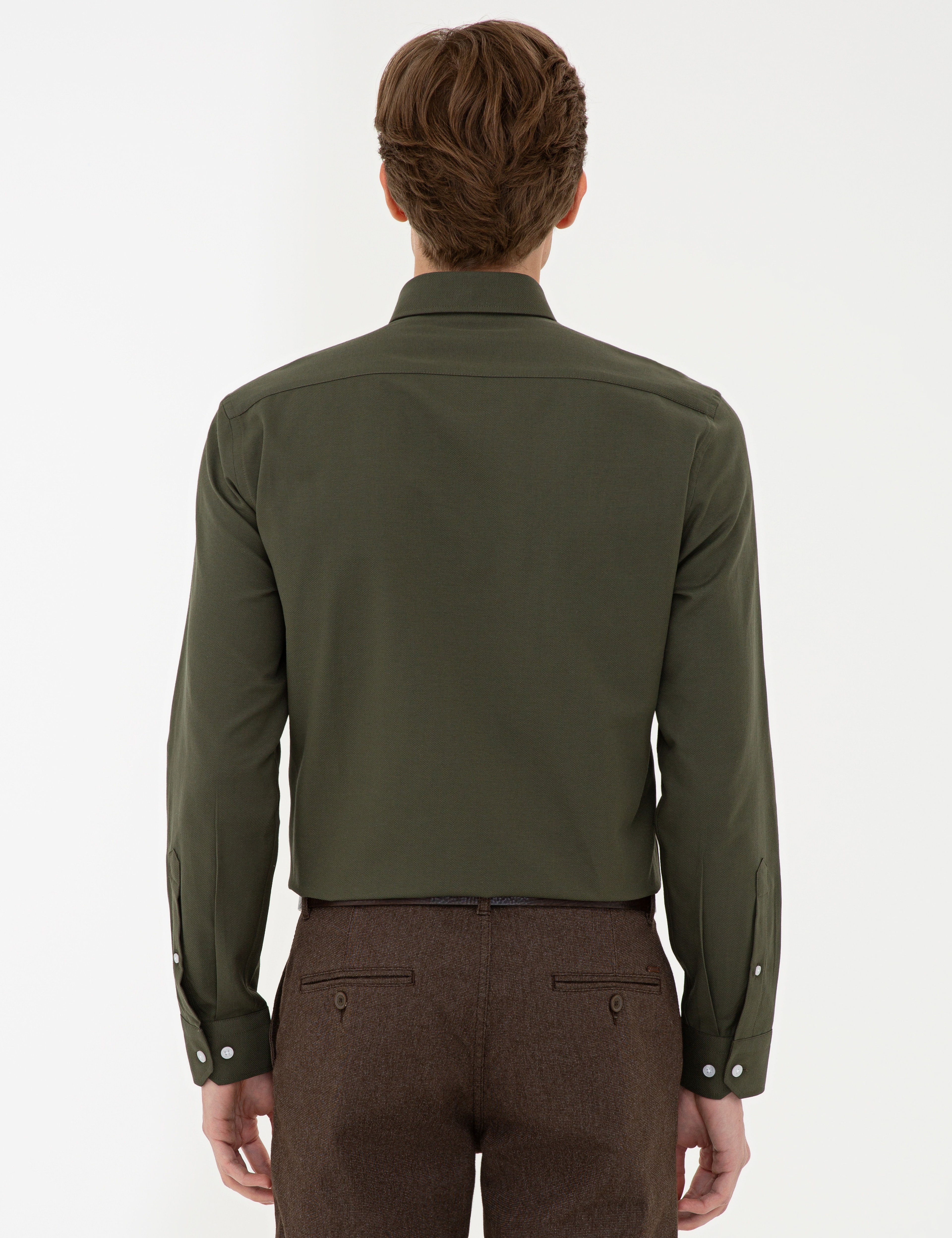Haki Slim Fit Oxford Gömlek - Image 3