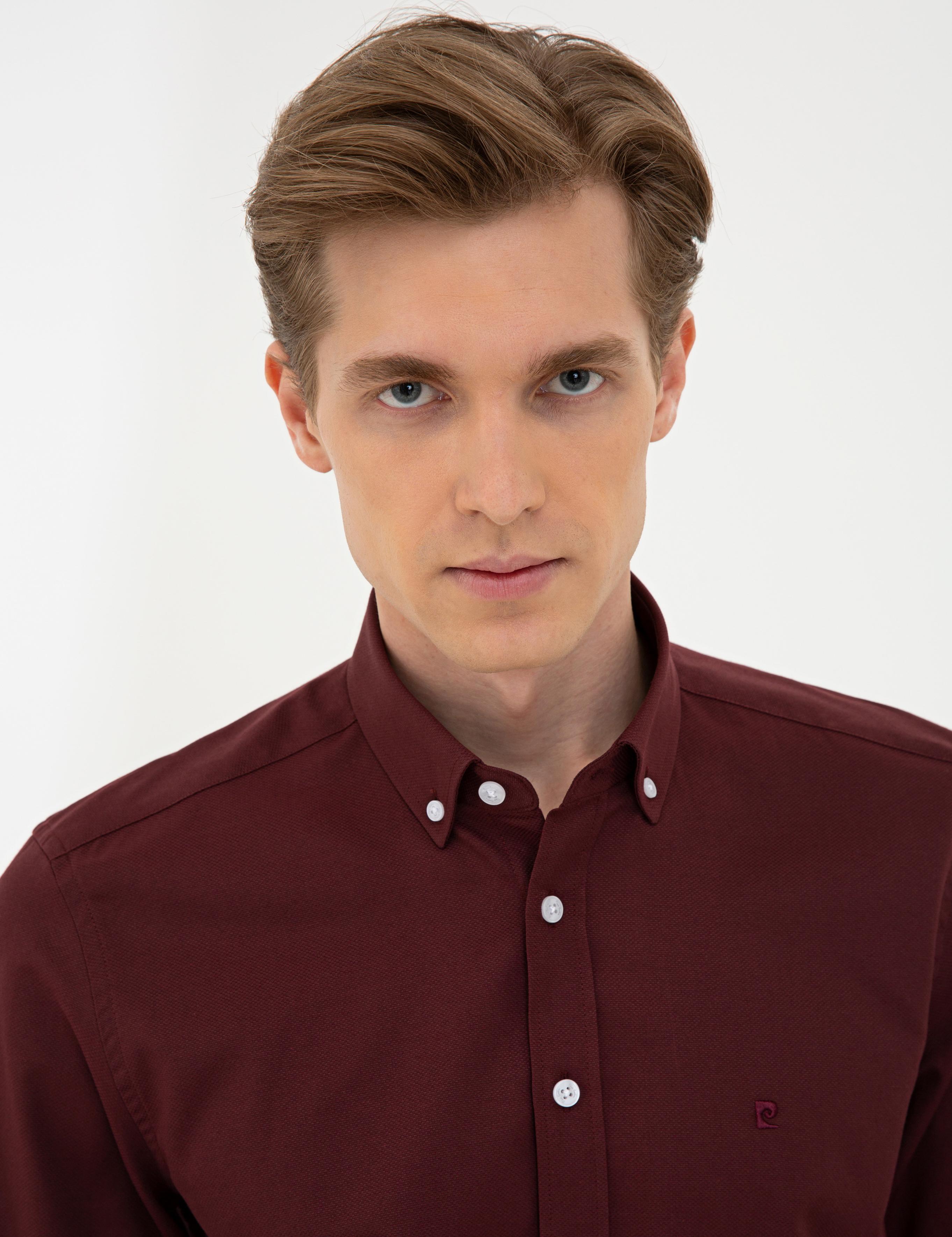 Bordo Slim Fit Oxford Gömlek