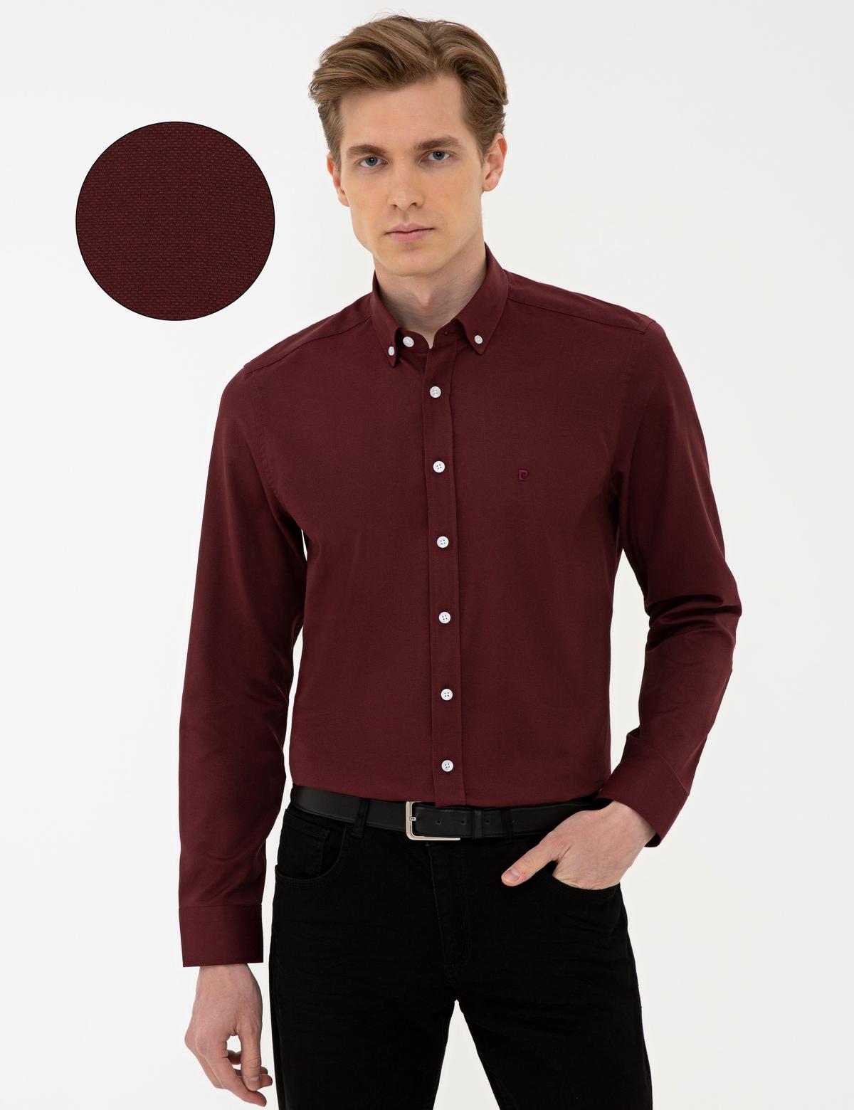 Bordo Slim Fit Oxford Gömlek