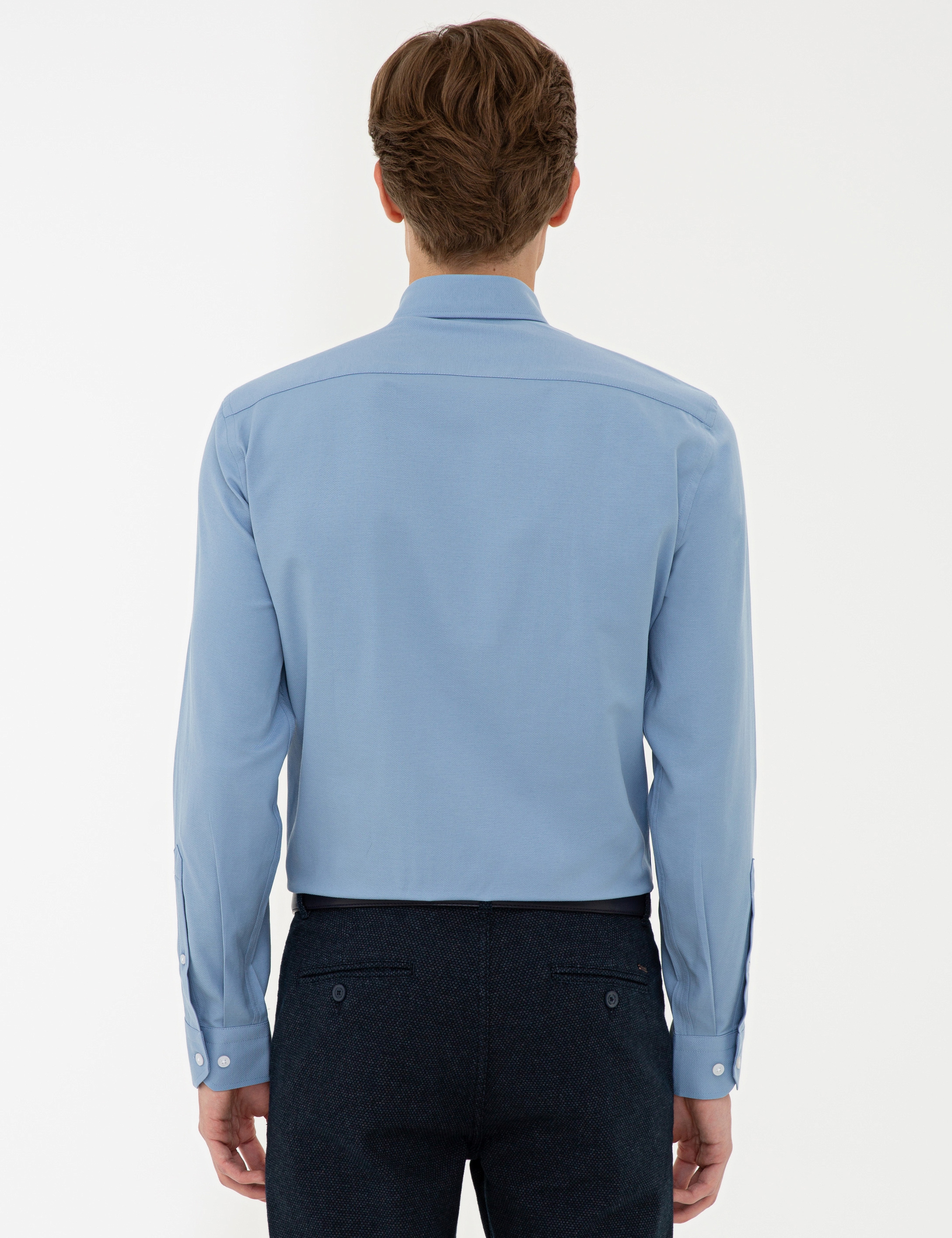 Koyu Mavi Slim Fit Oxford Gömlek - Image 3
