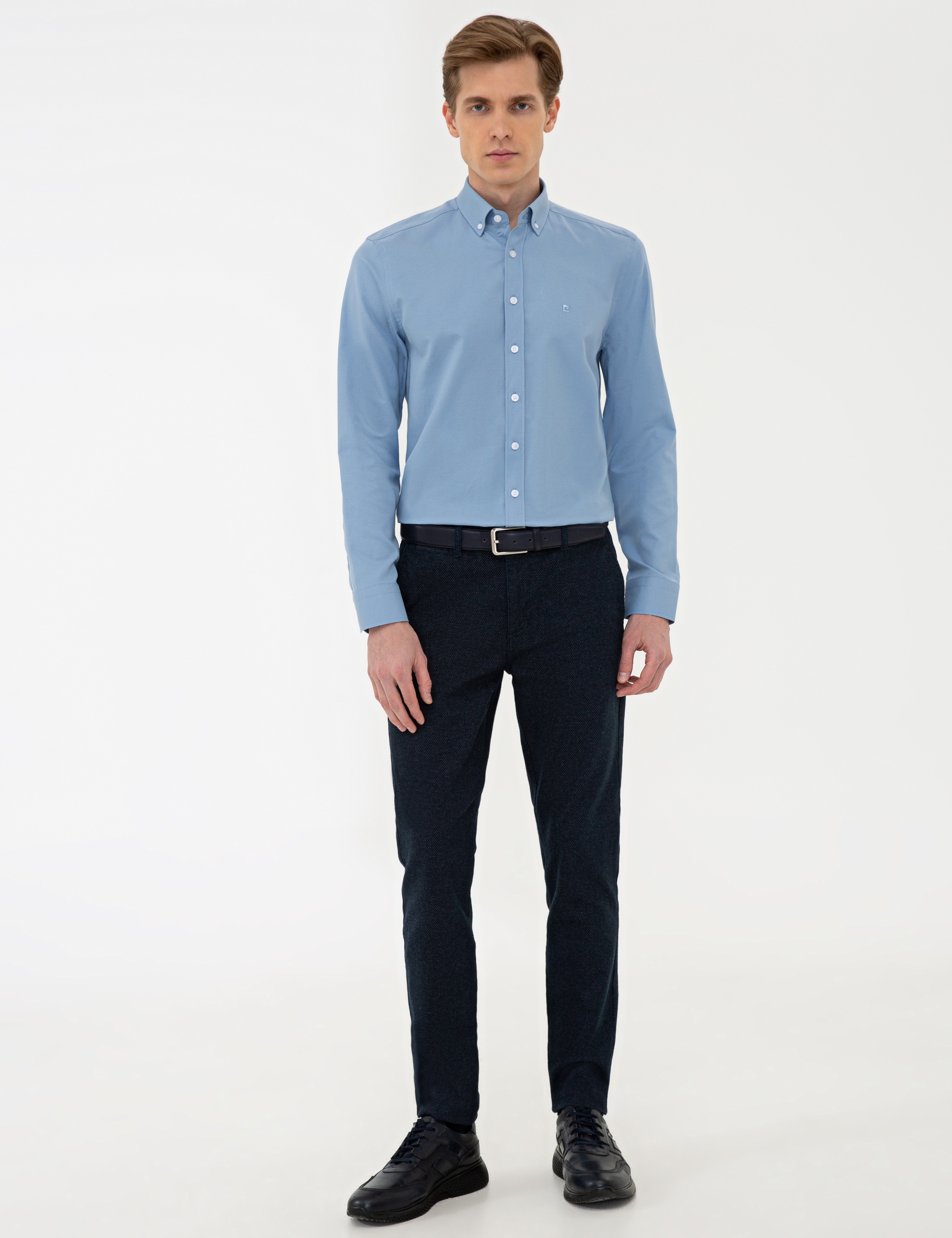 Koyu Mavi Slim Fit Oxford Gömlek - Image 4