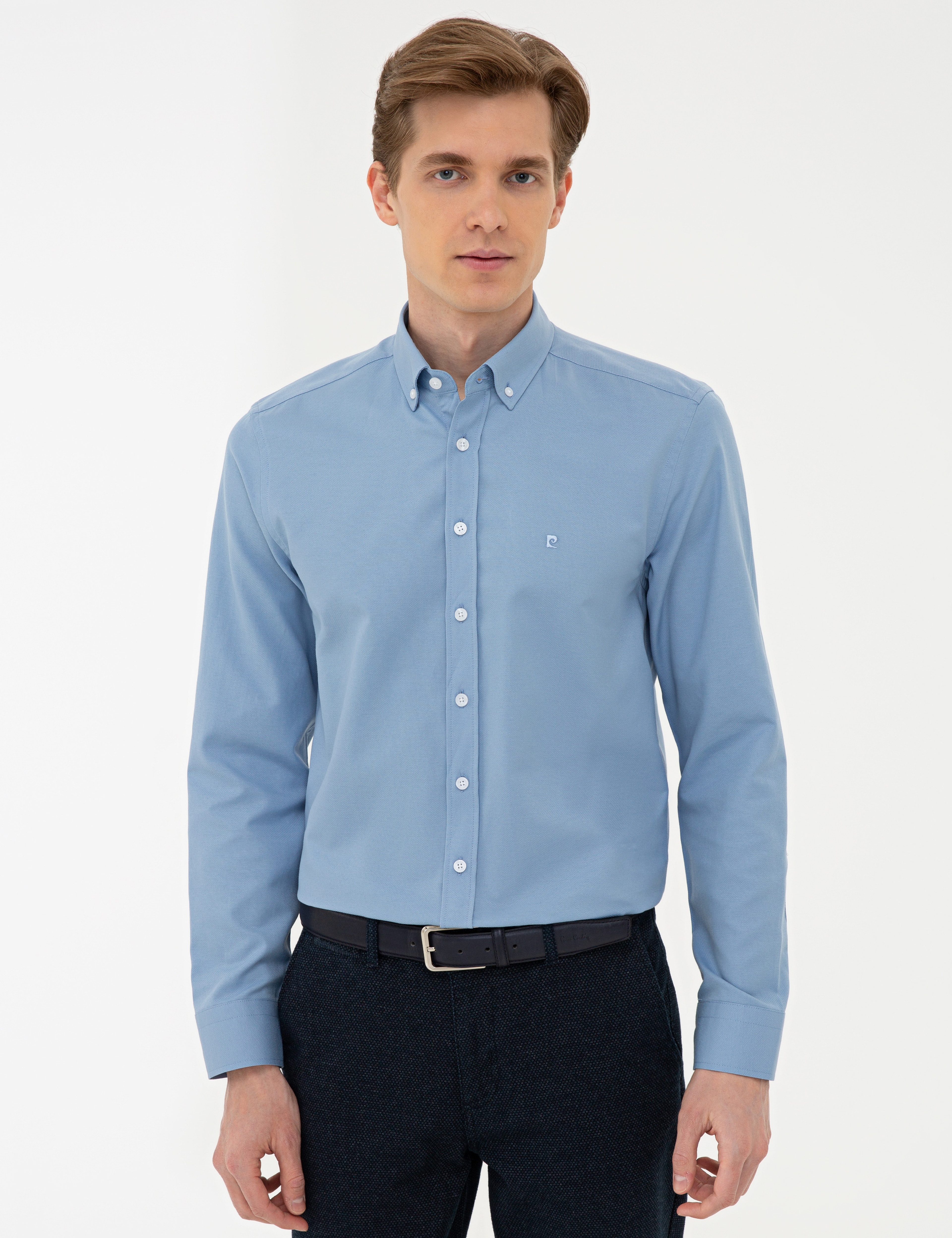 Koyu Mavi Slim Fit Oxford Gömlek - Image 1