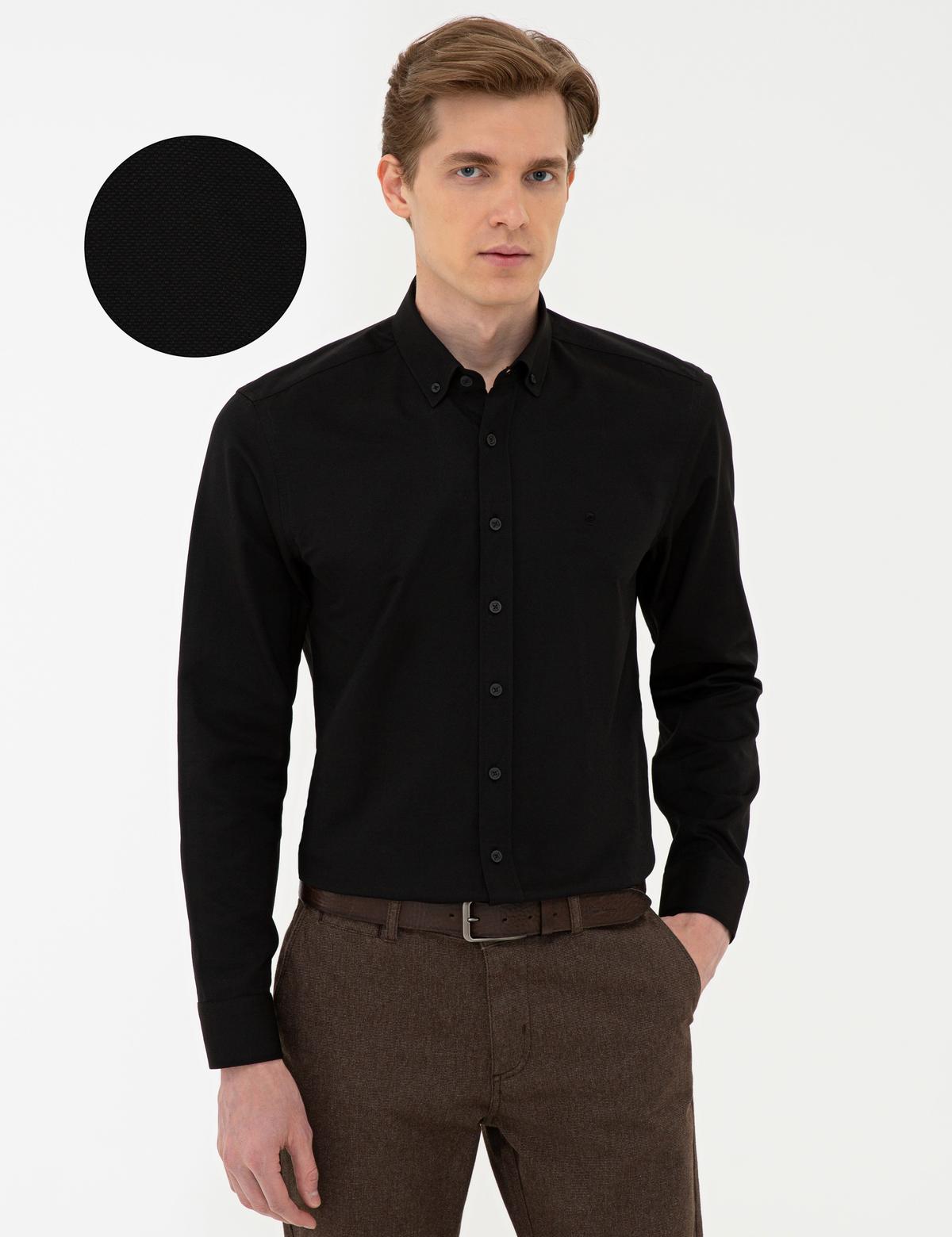 Siyah Slim Fit Oxford Gömlek