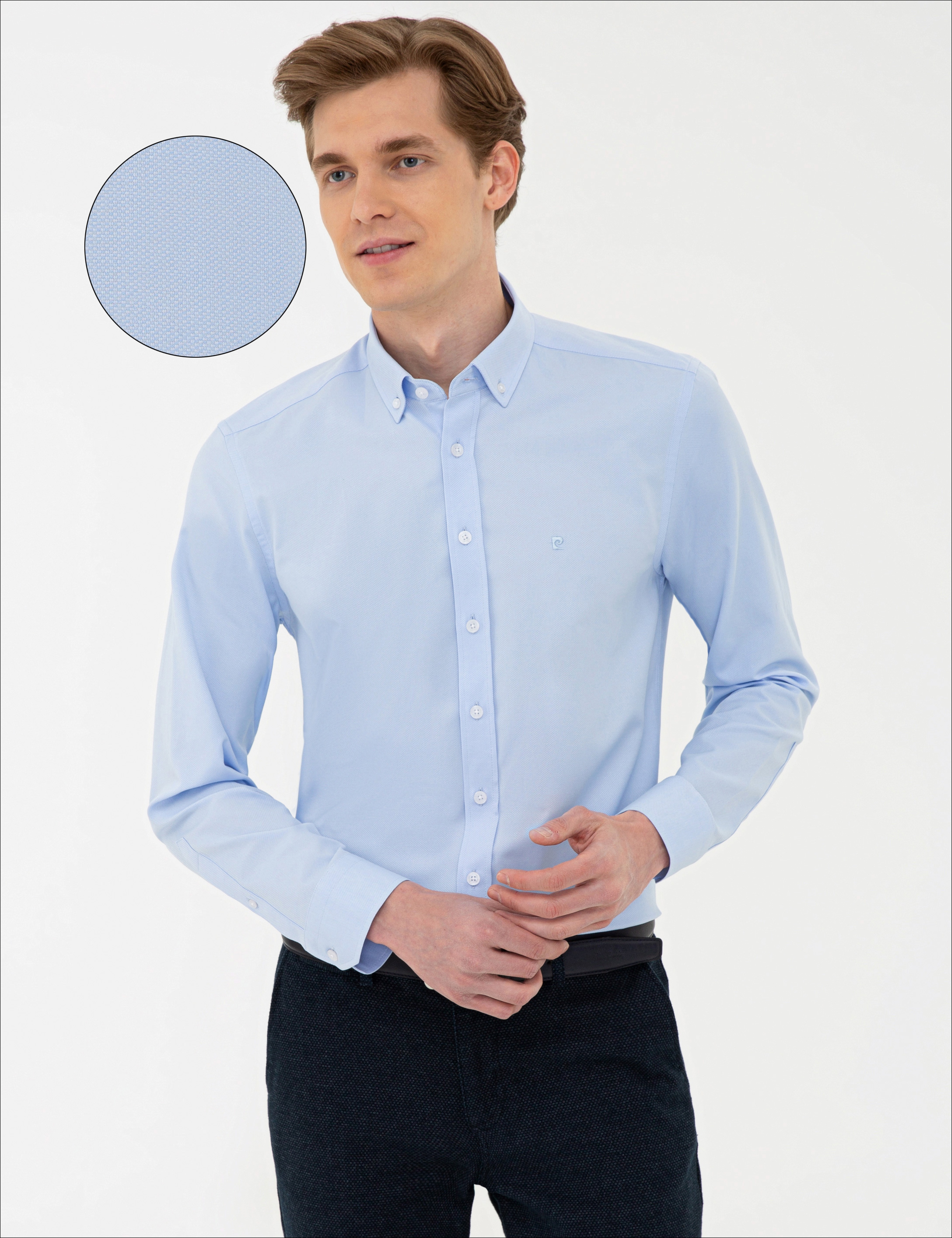 Açık Mavi Slim Fit Oxford Gömlek - Image 1