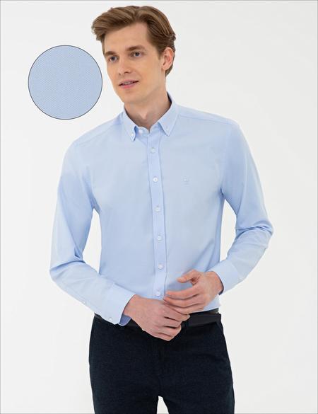 Açık Mavi Slim Fit Oxford Gömlek - 50240386060