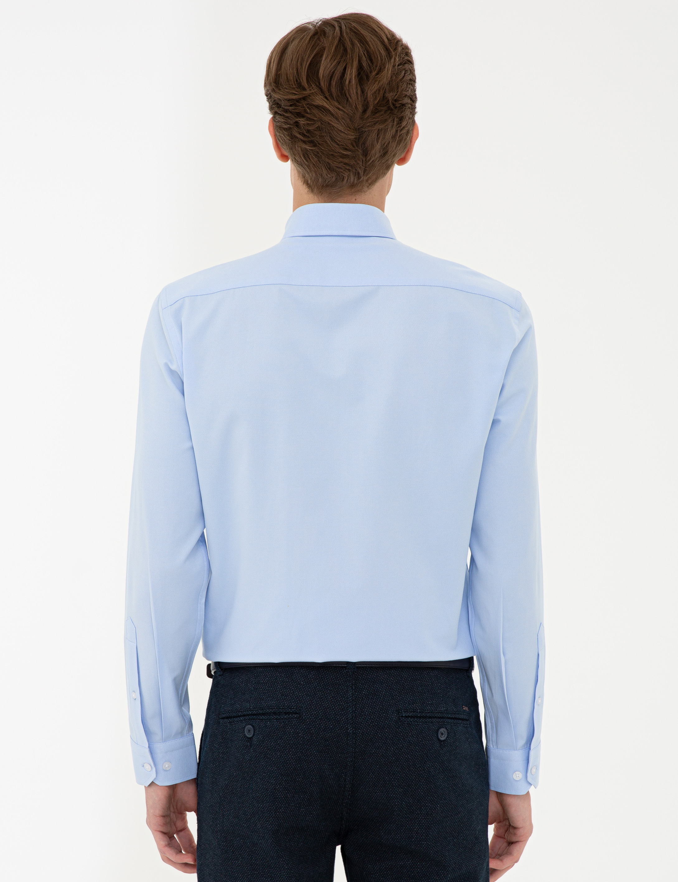 Açık Mavi Slim Fit Oxford Gömlek - Image 3