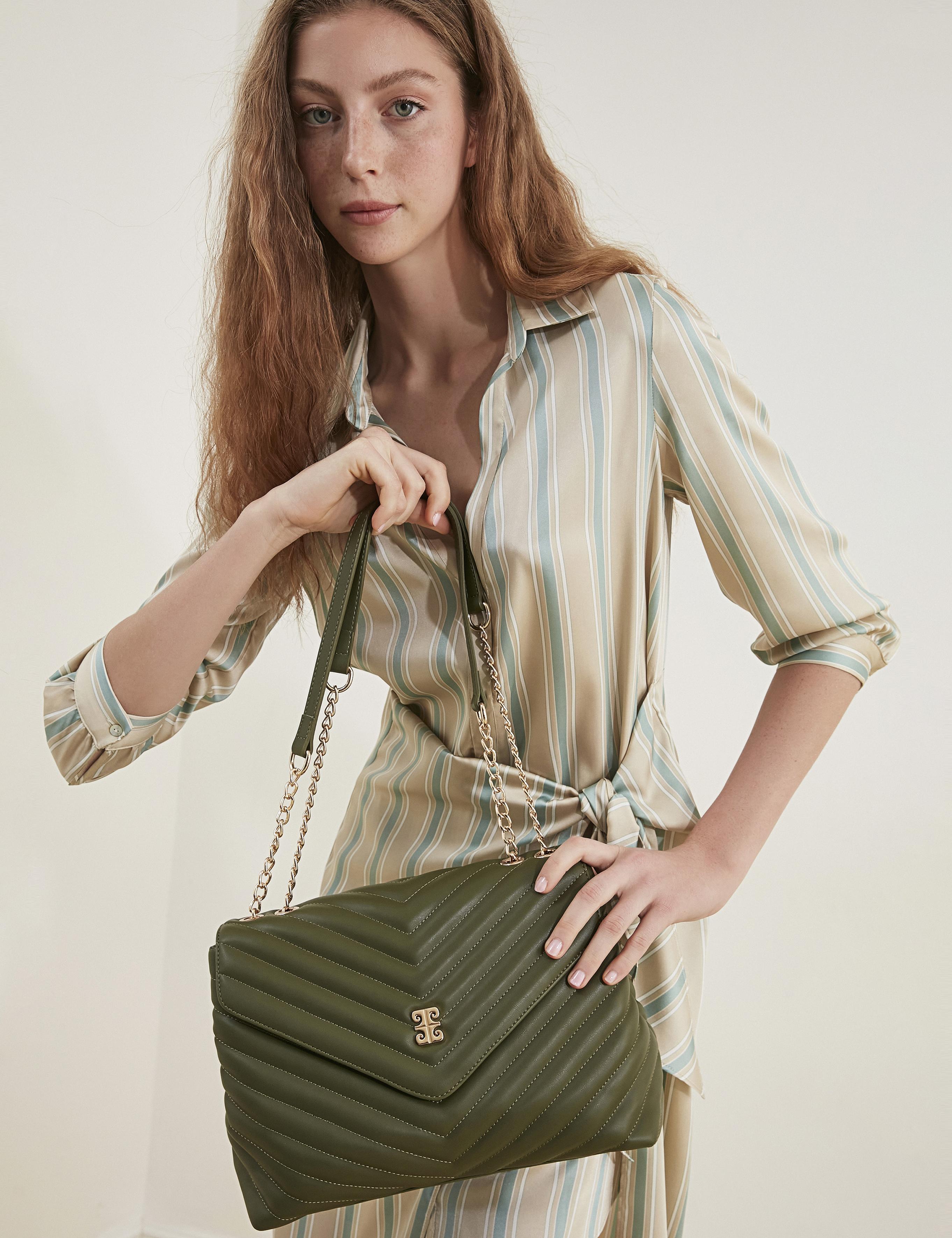 Haki Zincir Askılı Omuz Çantası